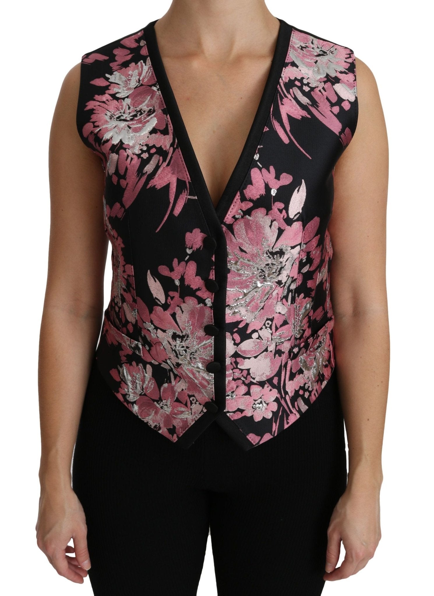 Dolce & Gabbana Black Pink Floral Waistcoat Vest Blouse Top - Dani Dyers