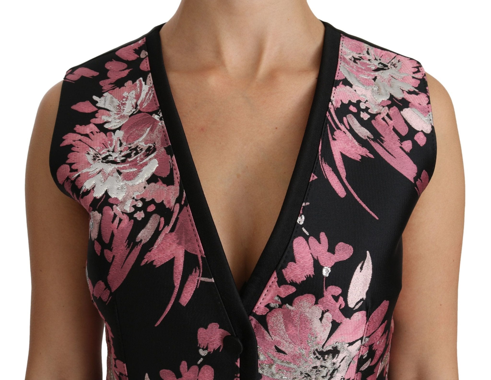 Dolce & Gabbana Black Pink Floral Waistcoat Vest Blouse Top - Dani Dyers