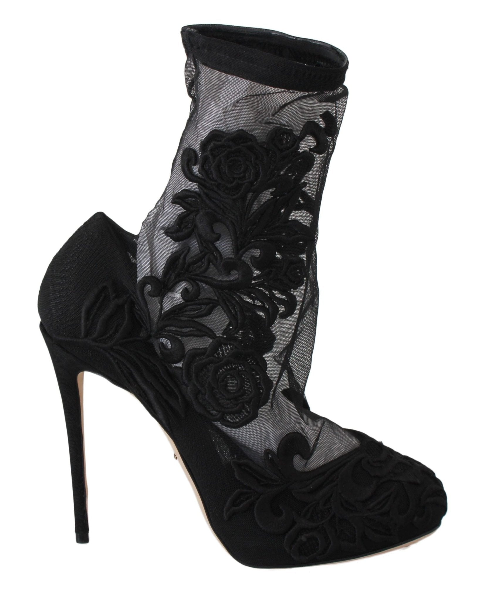 Dolce & Gabbana Black Roses Stilettos Booties Socks Shoes - Dani Dyers