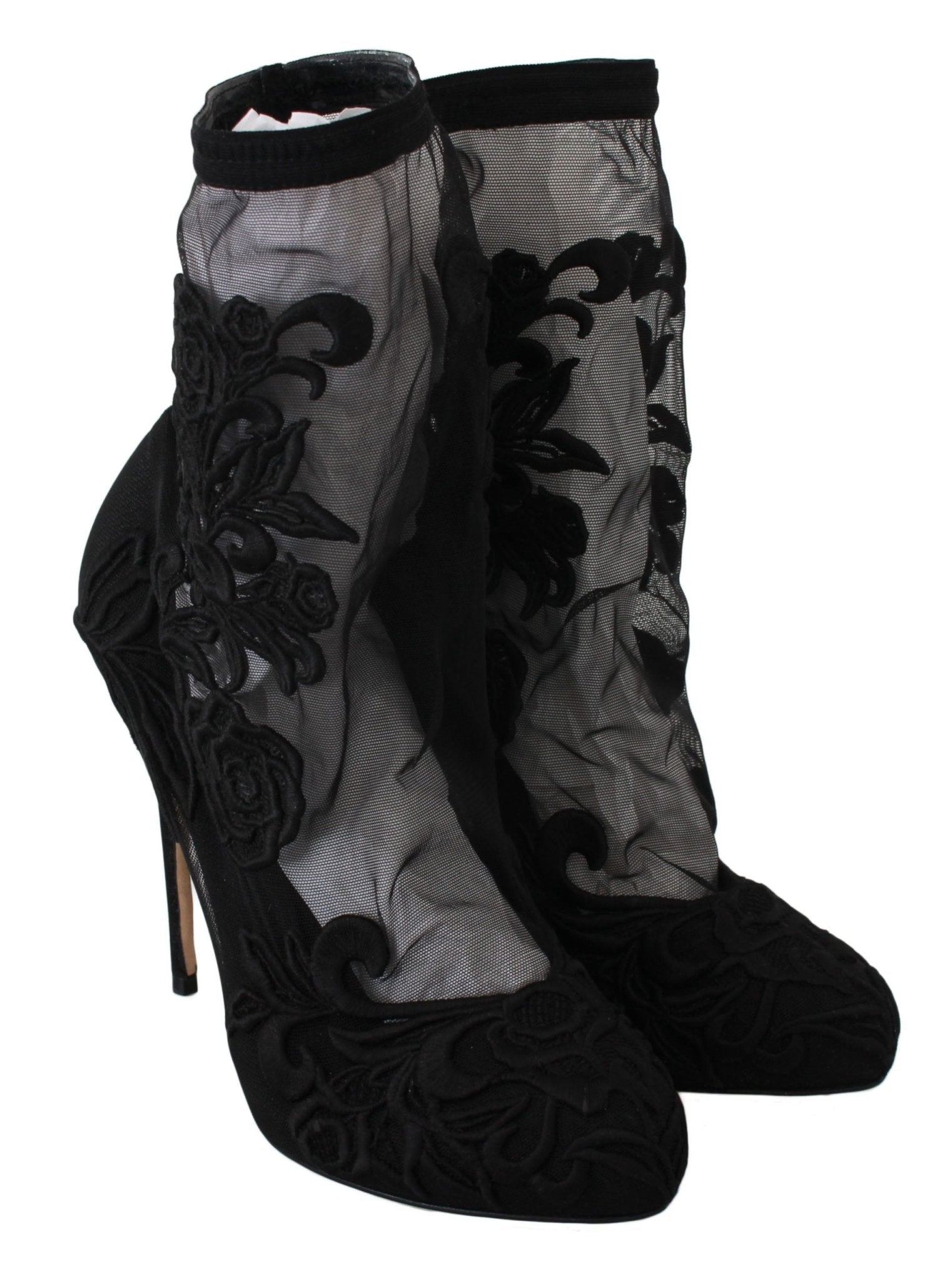 Dolce & Gabbana Black Roses Stilettos Booties Socks Shoes - Dani Dyers