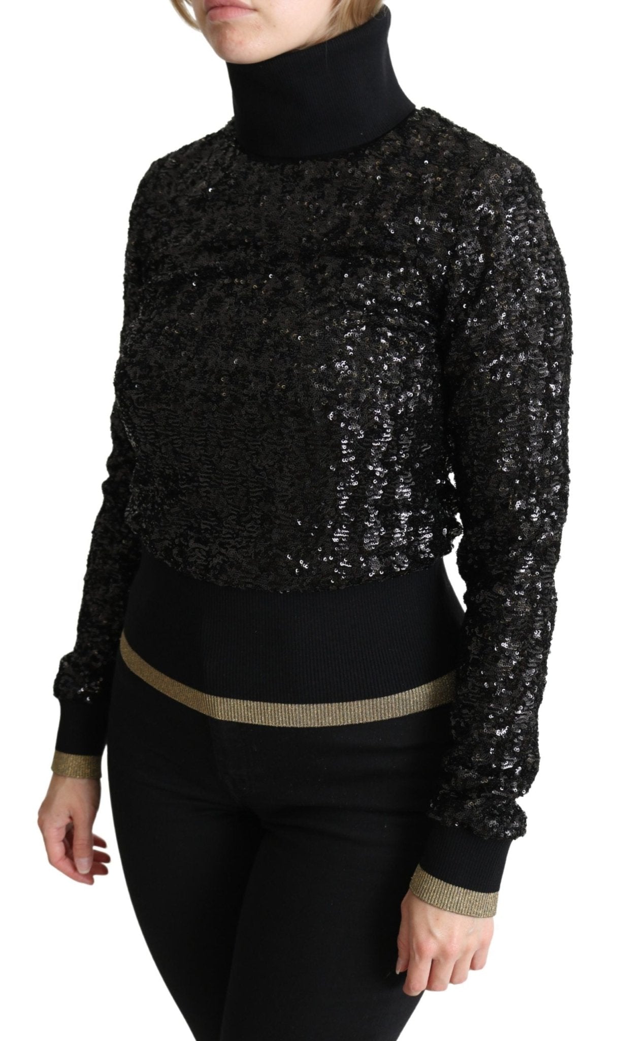 Dolce & Gabbana Black Sequined Knitted Turtle Neck Sweater - Dani Dyers