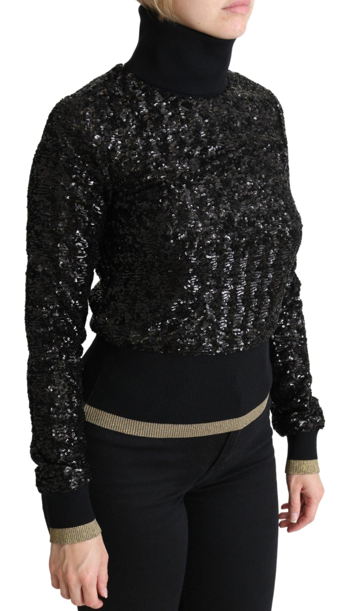 Dolce & Gabbana Black Sequined Knitted Turtle Neck Sweater - Dani Dyers