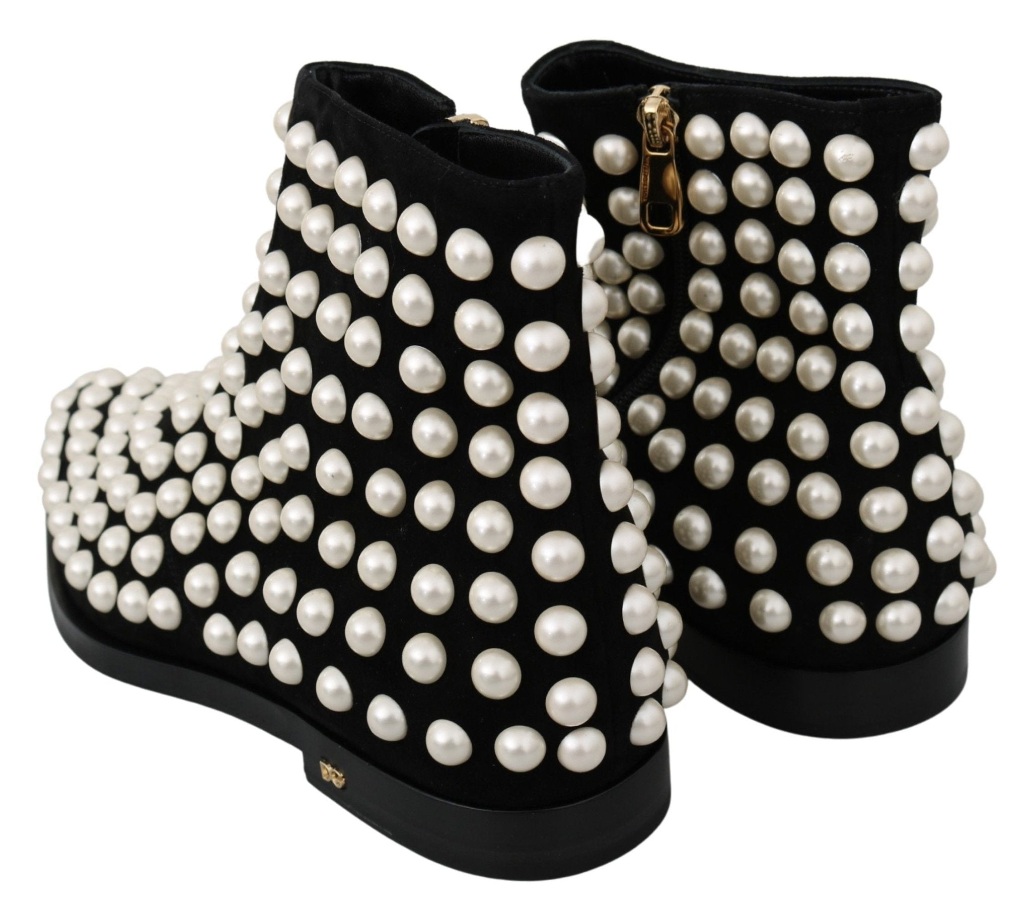 Dolce & Gabbana Black Suede Pearl Studs Boots Shoes - Dani Dyers