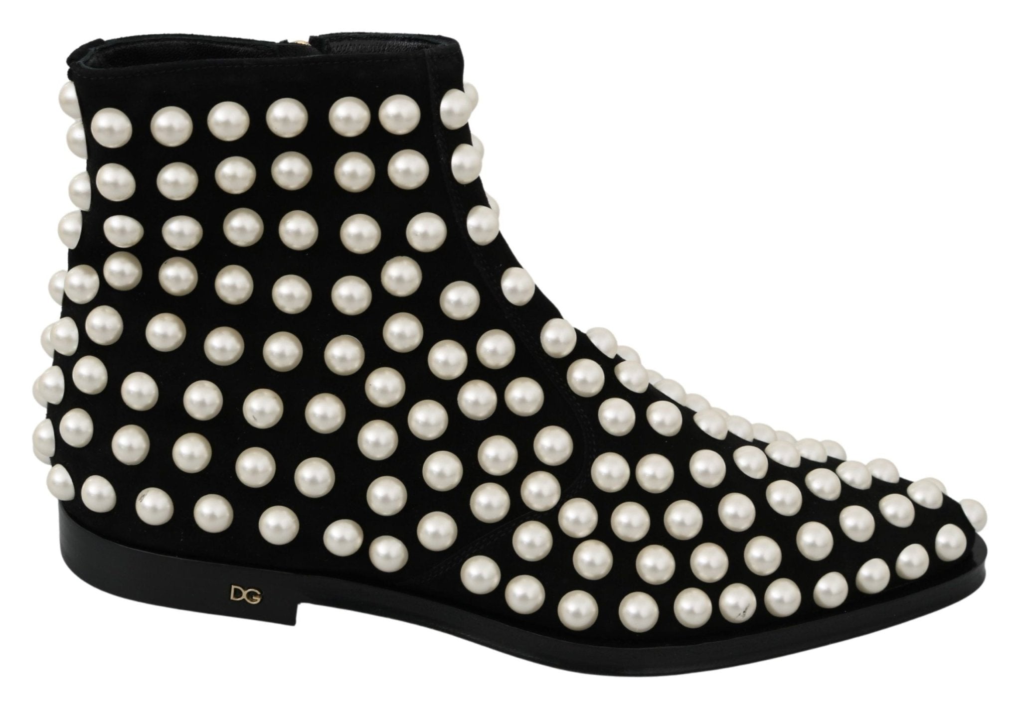 Dolce & Gabbana Black Suede Pearl Studs Boots Shoes - Dani Dyers