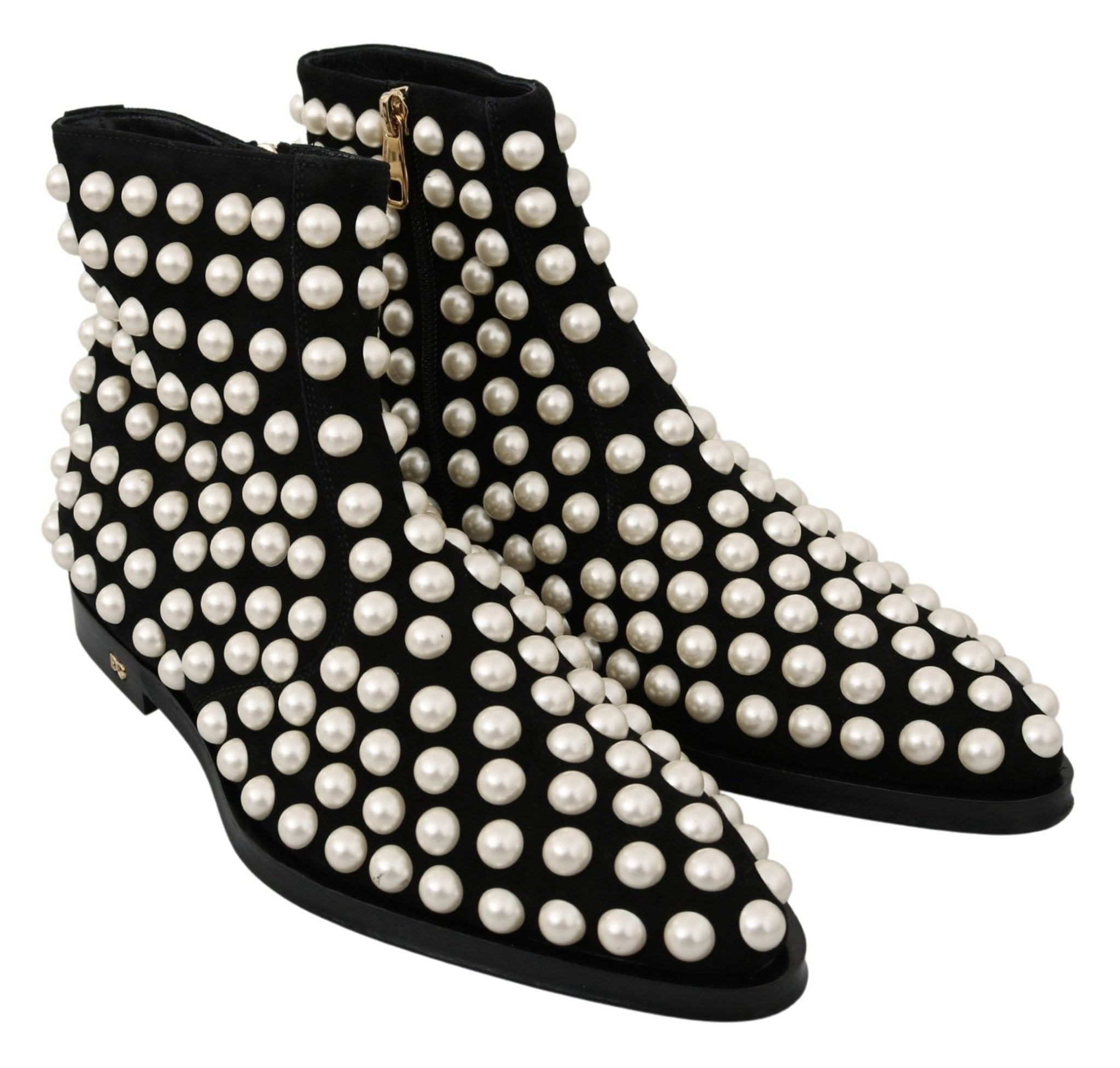 Dolce & Gabbana Black Suede Pearl Studs Boots Shoes - Dani Dyers