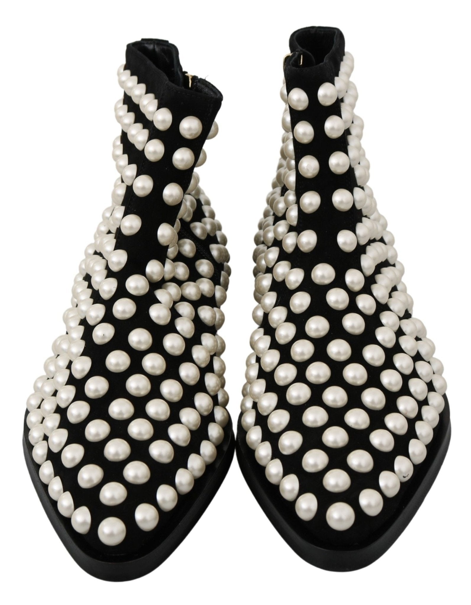 Dolce & Gabbana Black Suede Pearl Studs Boots Shoes - Dani Dyers