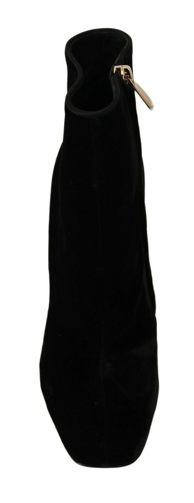 Dolce & Gabbana Black Velvet Crystal Square Heels Shoes - Dani Dyers