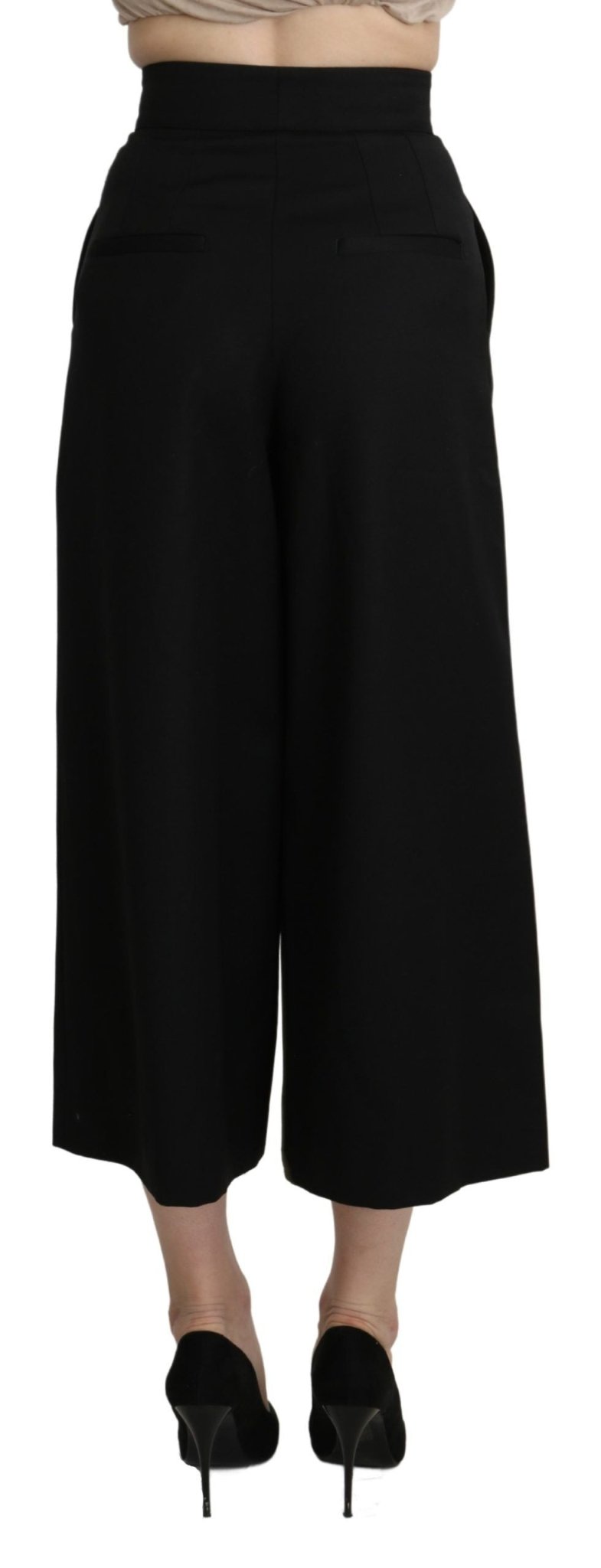 Dolce & Gabbana Black Wide Wool Leg Cropped Trouser Pant - Dani Dyers