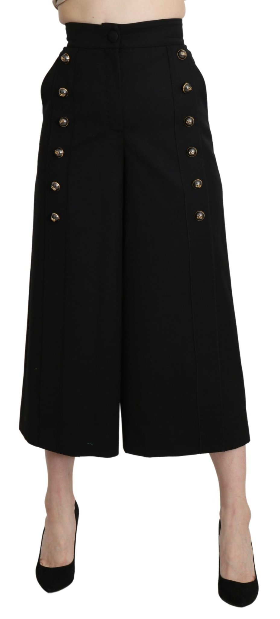 Dolce & Gabbana Black Wide Wool Leg Cropped Trouser Pant - Dani Dyers