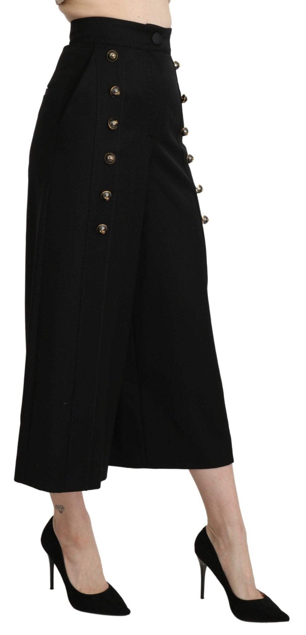 Dolce & Gabbana Black Wide Wool Leg Cropped Trouser Pant - Dani Dyers