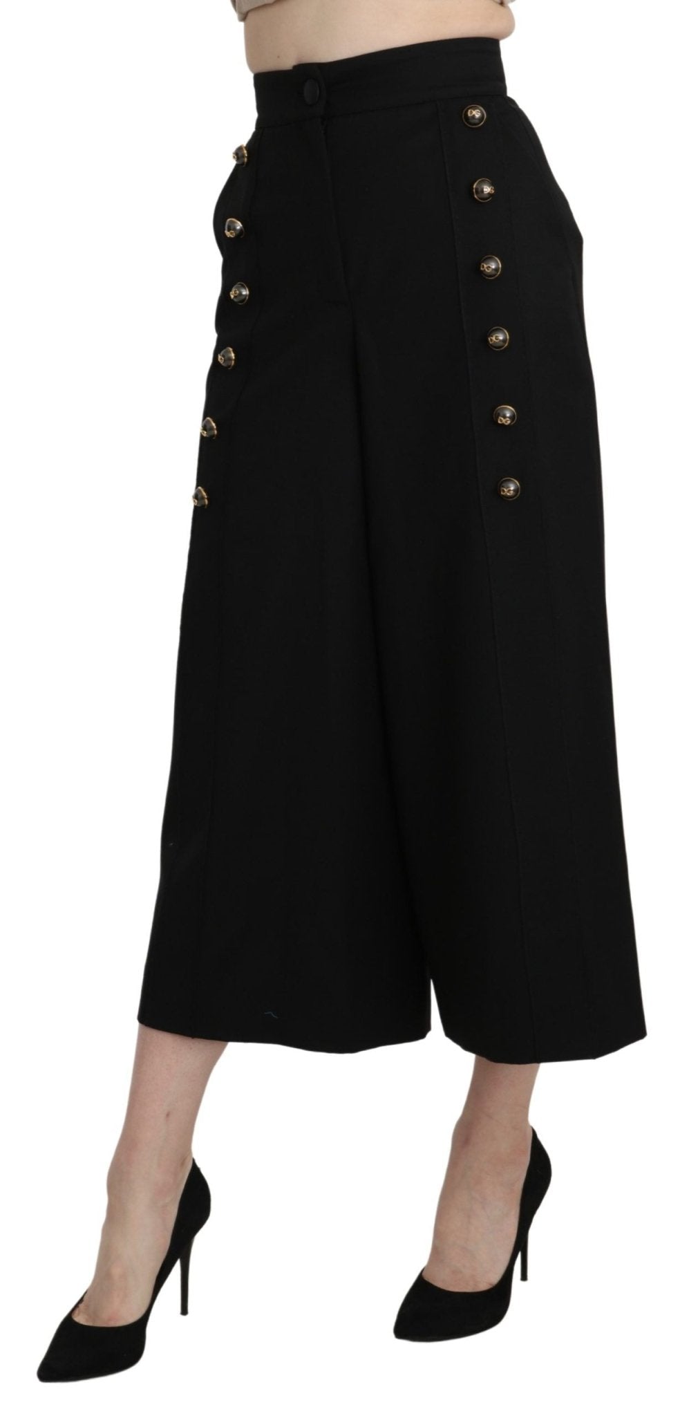 Dolce & Gabbana Black Wide Wool Leg Cropped Trouser Pant - Dani Dyers