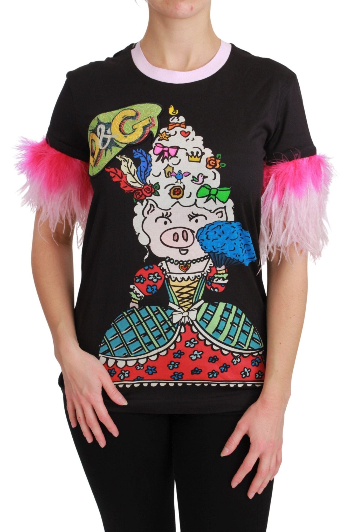 Dolce & Gabbana Black YEAR OF THE PIG Top Cotton T-shirt - Dani Dyers