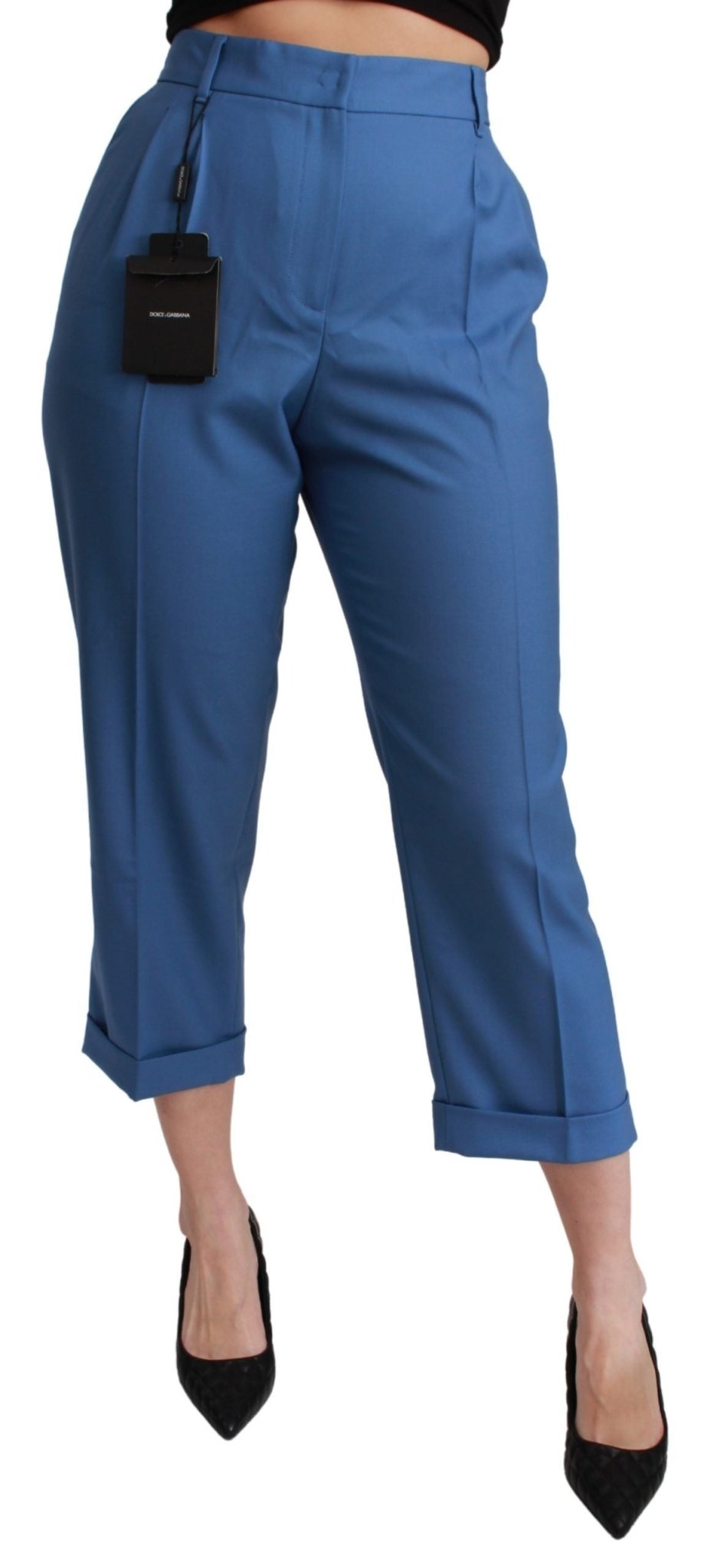 Dolce & Gabbana Blue Pleated Wool Cuffed Cropped Trouser Pants - Dani Dyers