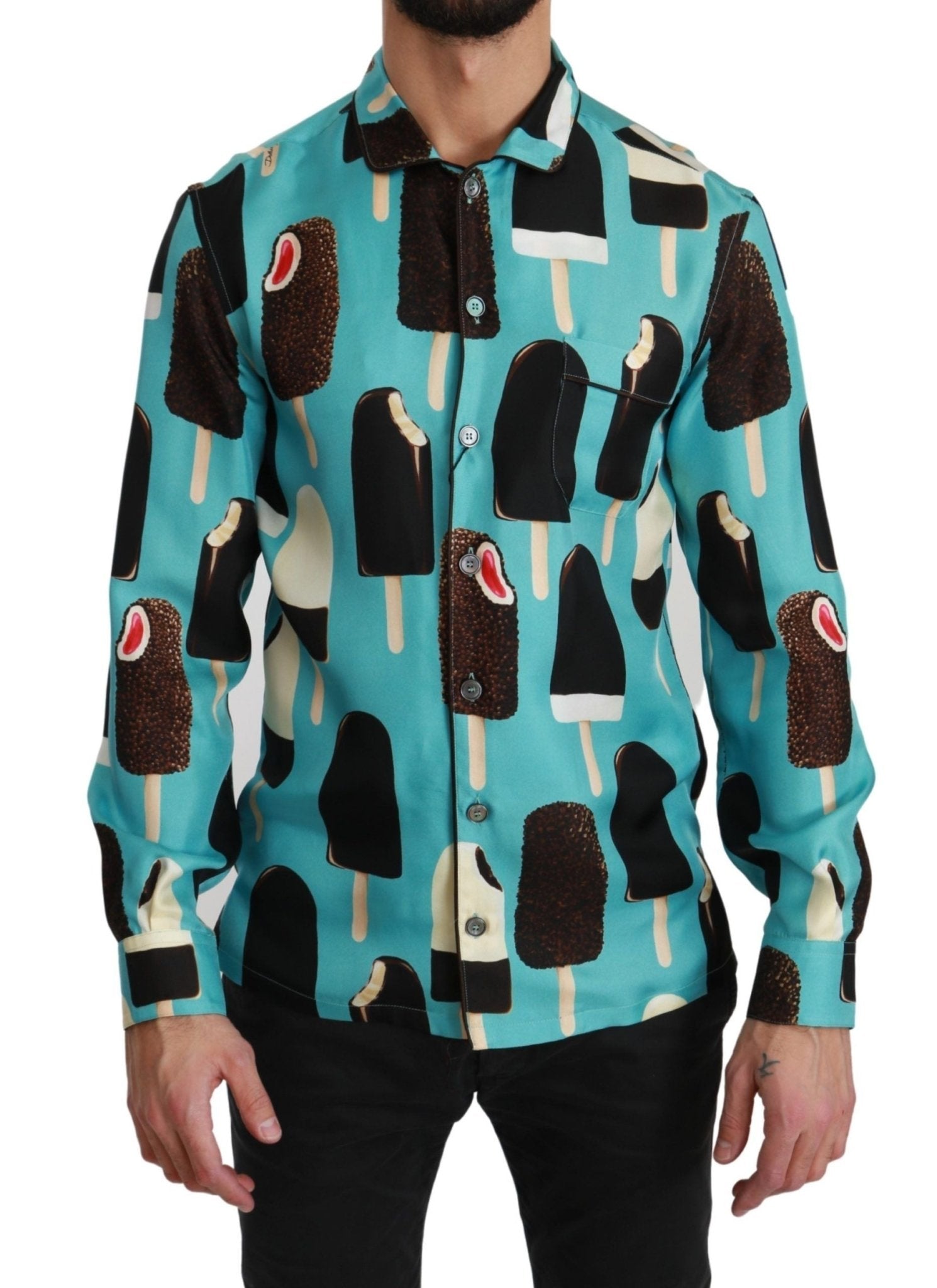 Dolce & Gabbana Blue Silk Ice Cream Print Casual Shirt - Dani Dyers