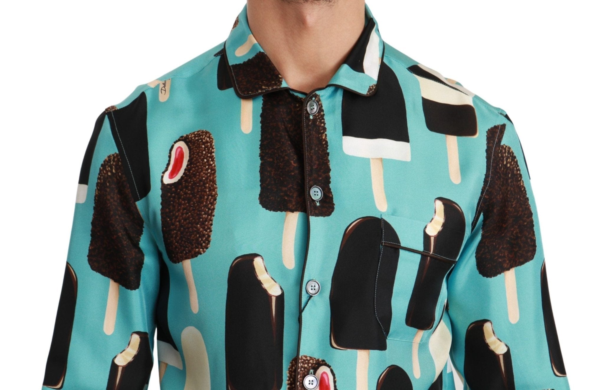 Dolce & Gabbana Blue Silk Ice Cream Print Casual Shirt - Dani Dyers