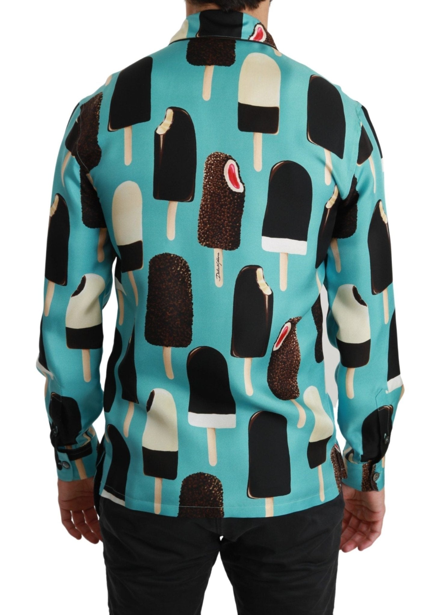 Dolce & Gabbana Blue Silk Ice Cream Print Casual Shirt - Dani Dyers