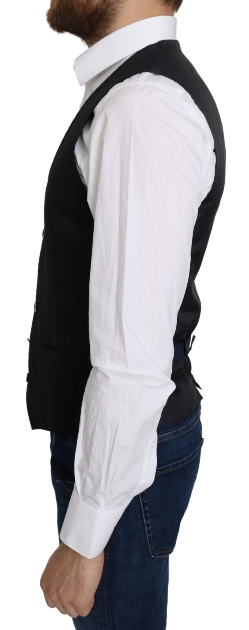 Dolce & Gabbana Blue Silk Romb Pattern Formal Coat Vest - Dani Dyers