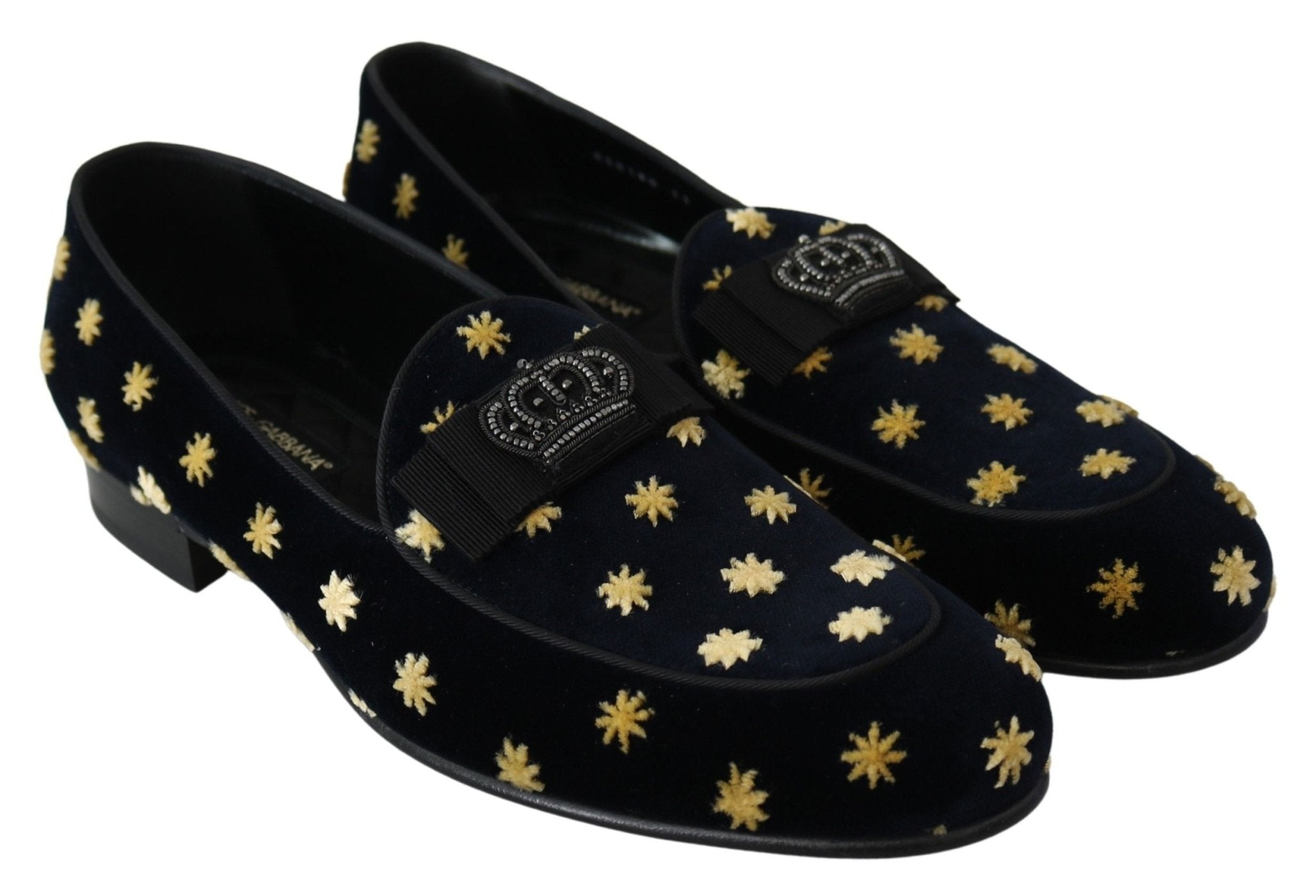 Dolce & Gabbana Blue Velvet Crown Slippers Loafers Shoes - Dani Dyers