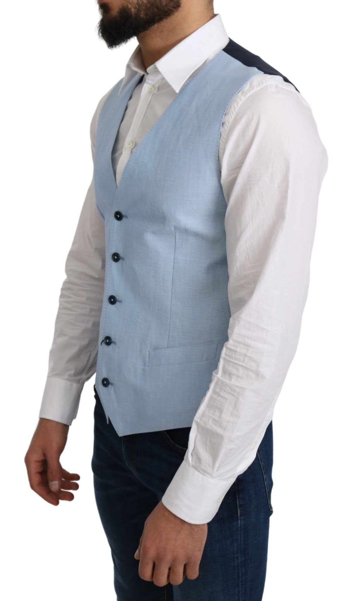 Dolce & Gabbana Blue Viscose Stretch Formal Coat Vest - Dani Dyers