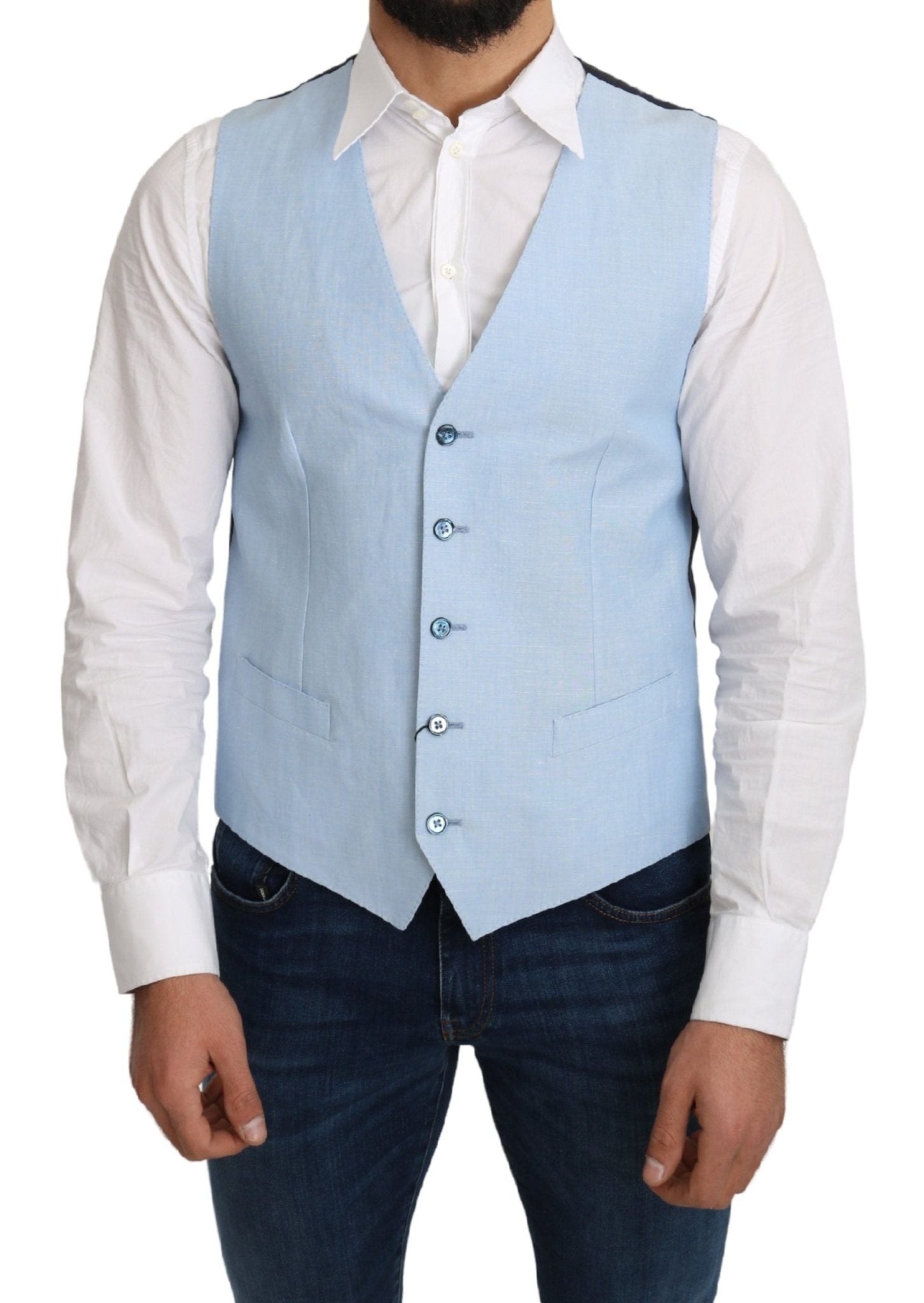 Dolce & Gabbana Blue Viscose Stretch Formal Coat Vest - Dani Dyers