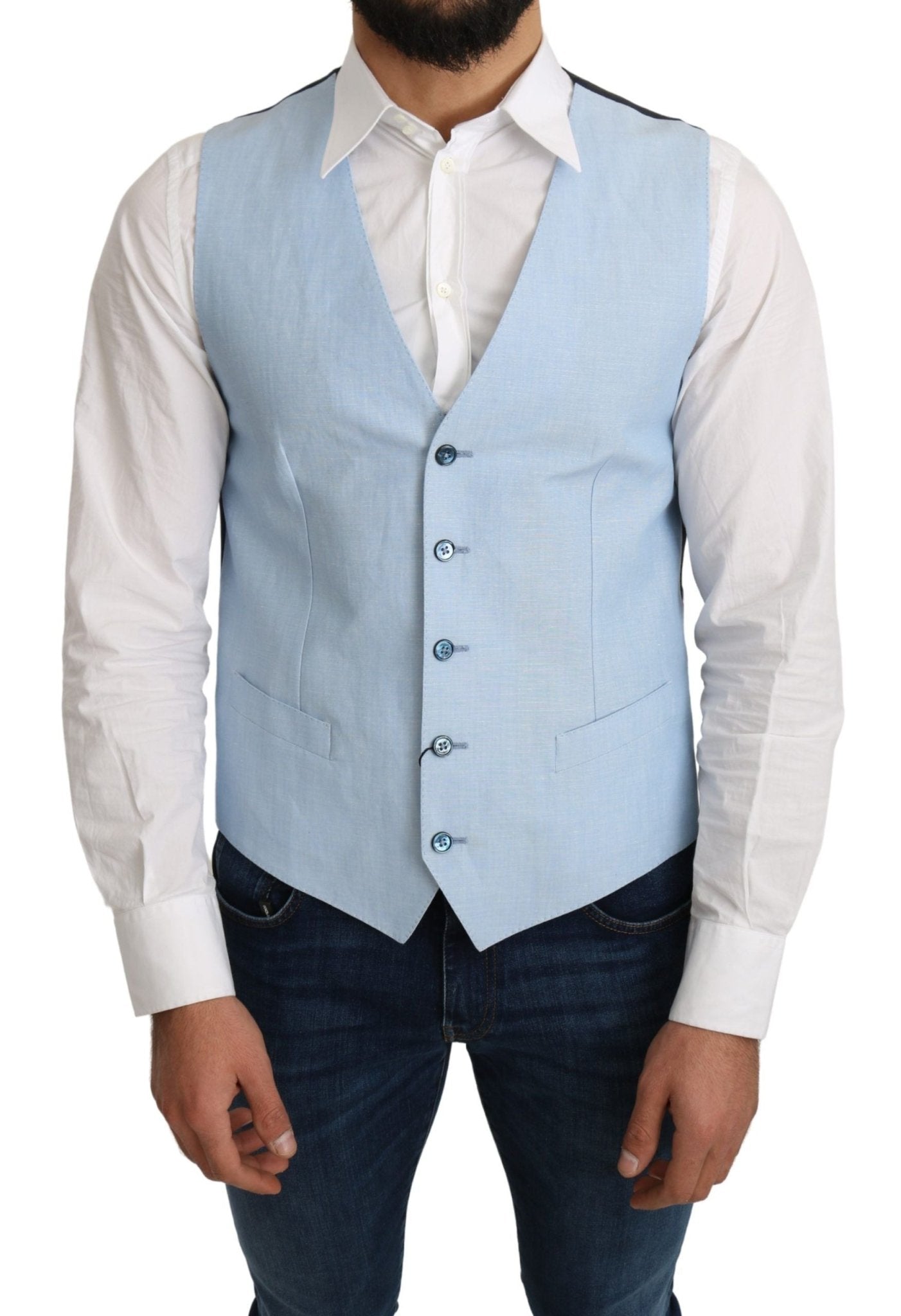 Dolce & Gabbana Blue Viscose Stretch Formal Coat Vest - Dani Dyers