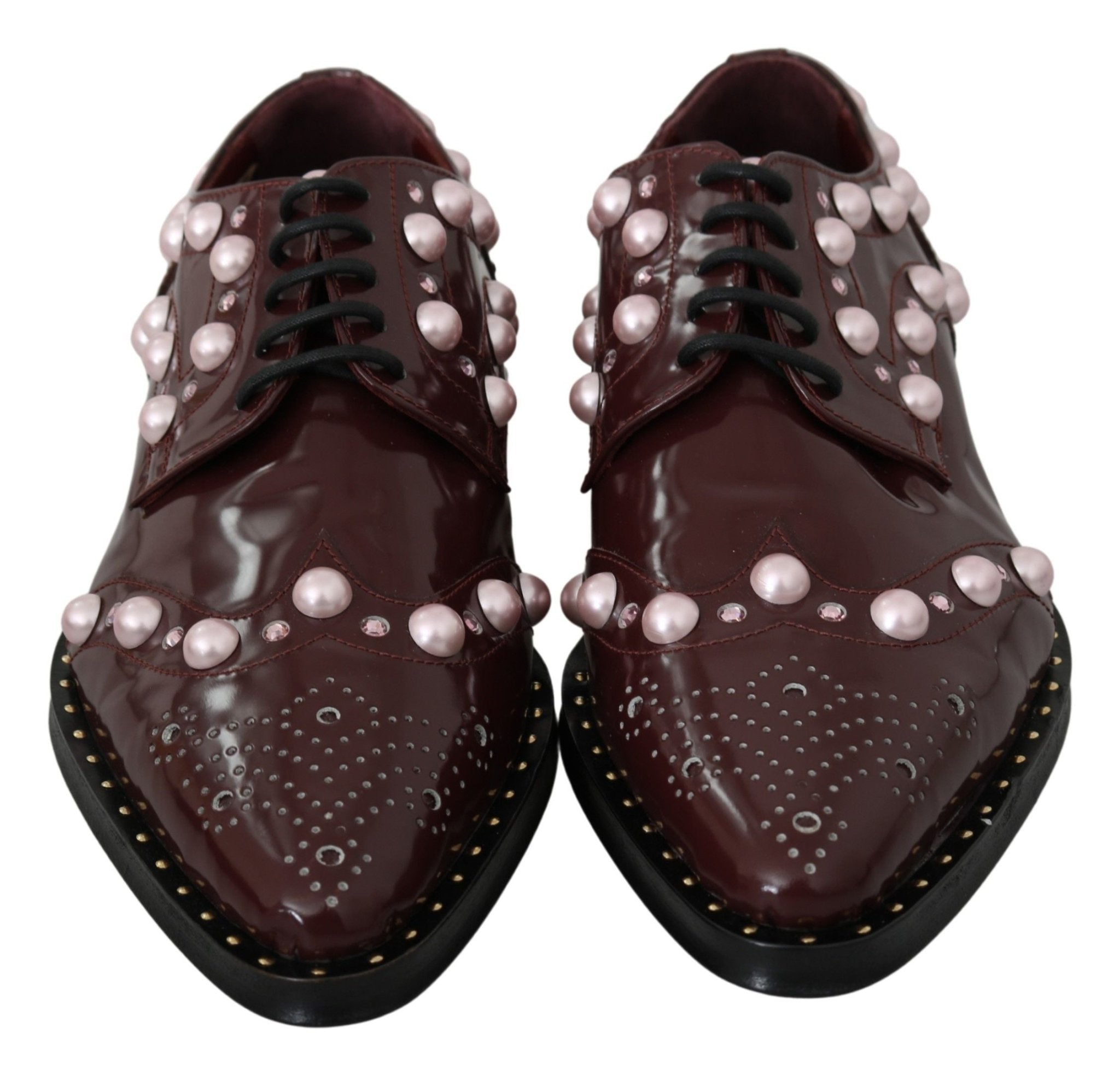 Dolce & Gabbana Bordeaux Leather Crystal Pearls Formal Shoes - Dani Dyers