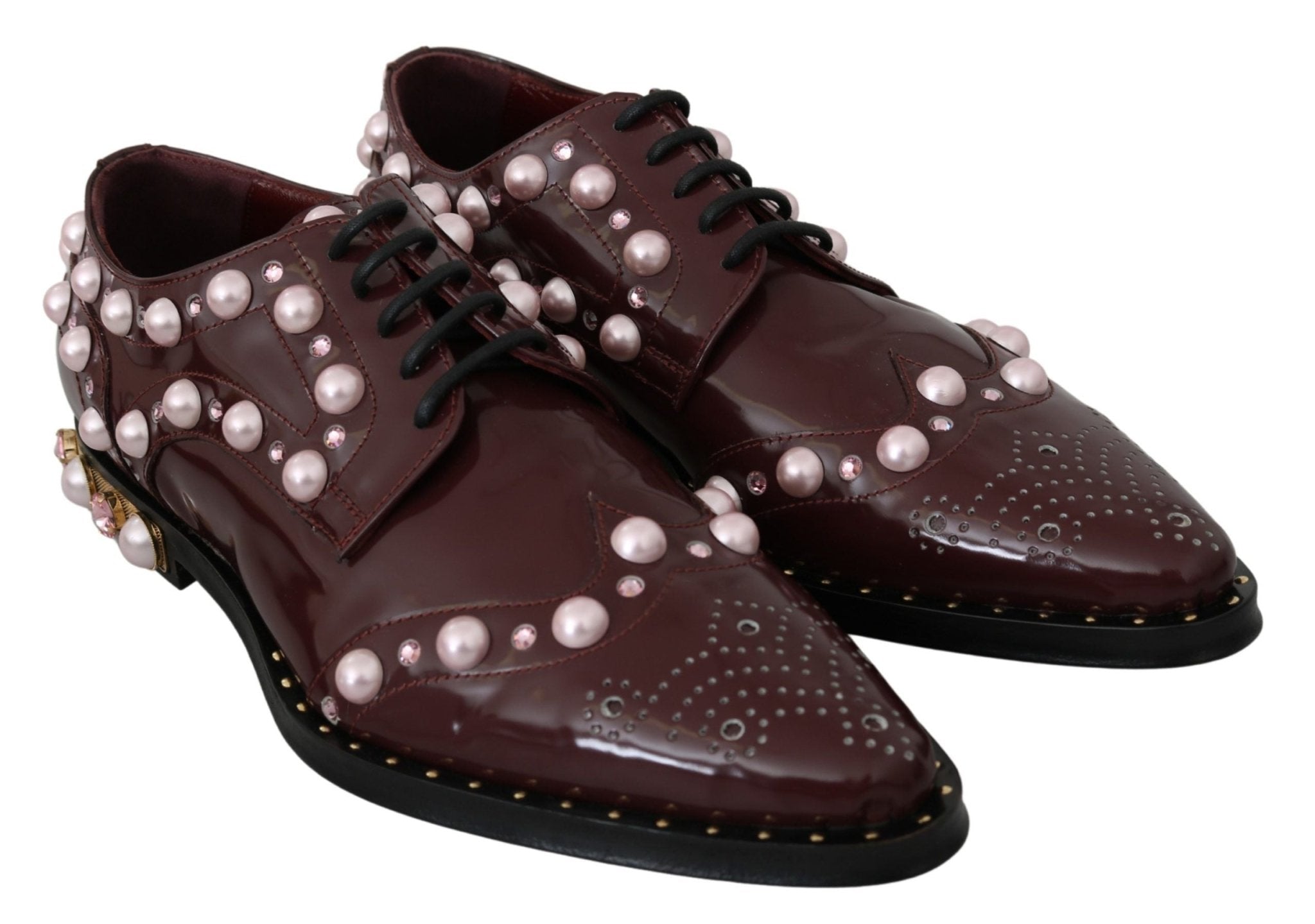 Dolce & Gabbana Bordeaux Leather Crystal Pearls Formal Shoes - Dani Dyers