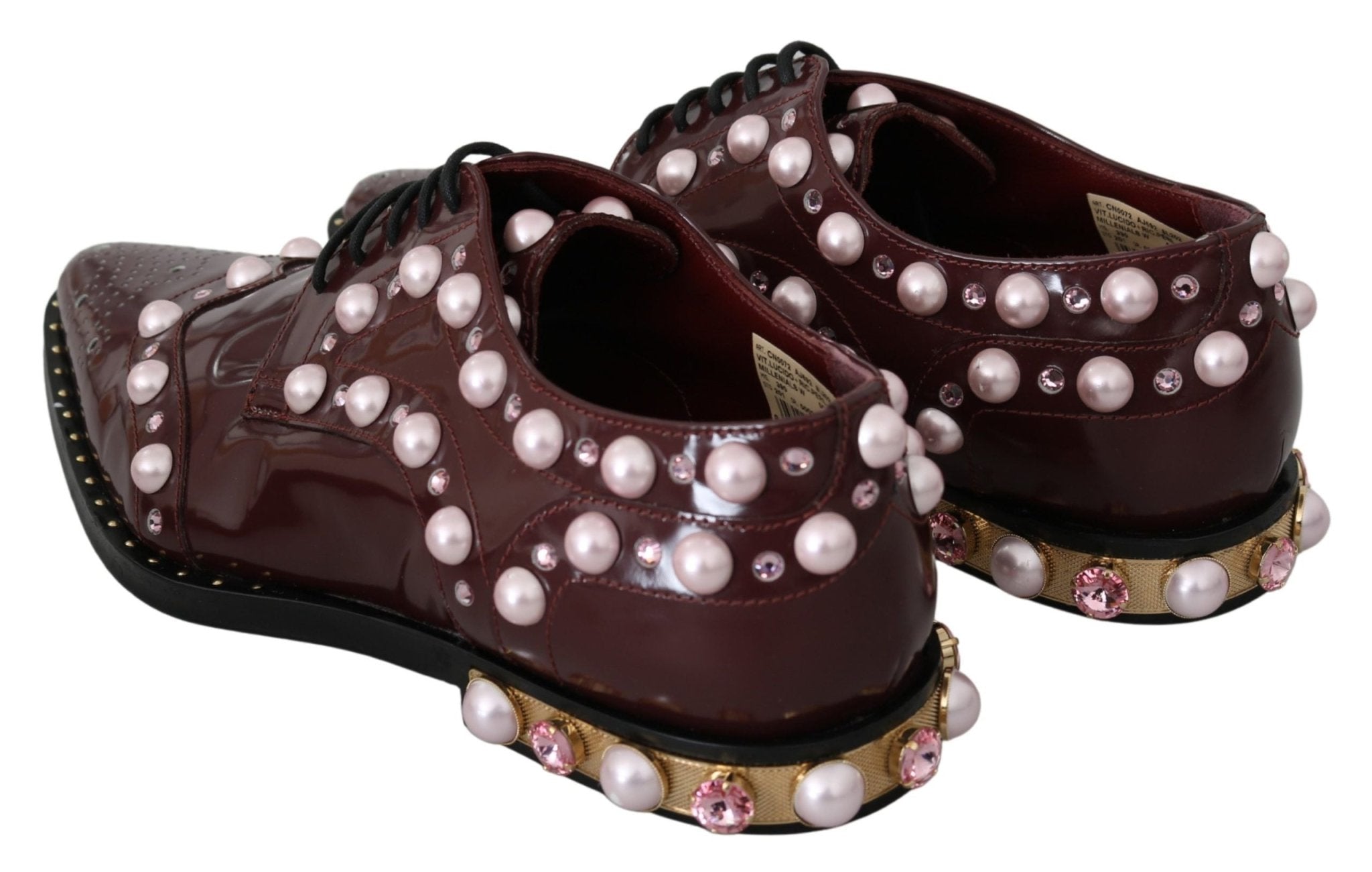 Dolce & Gabbana Bordeaux Leather Crystal Pearls Formal Shoes - Dani Dyers