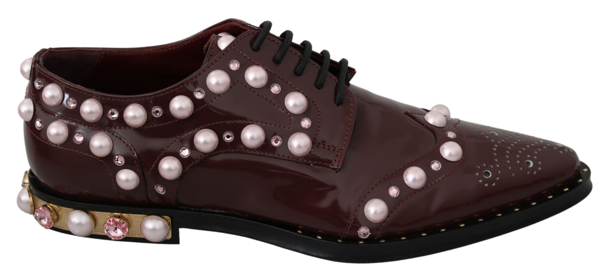 Dolce & Gabbana Bordeaux Leather Crystal Pearls Formal Shoes - Dani Dyers