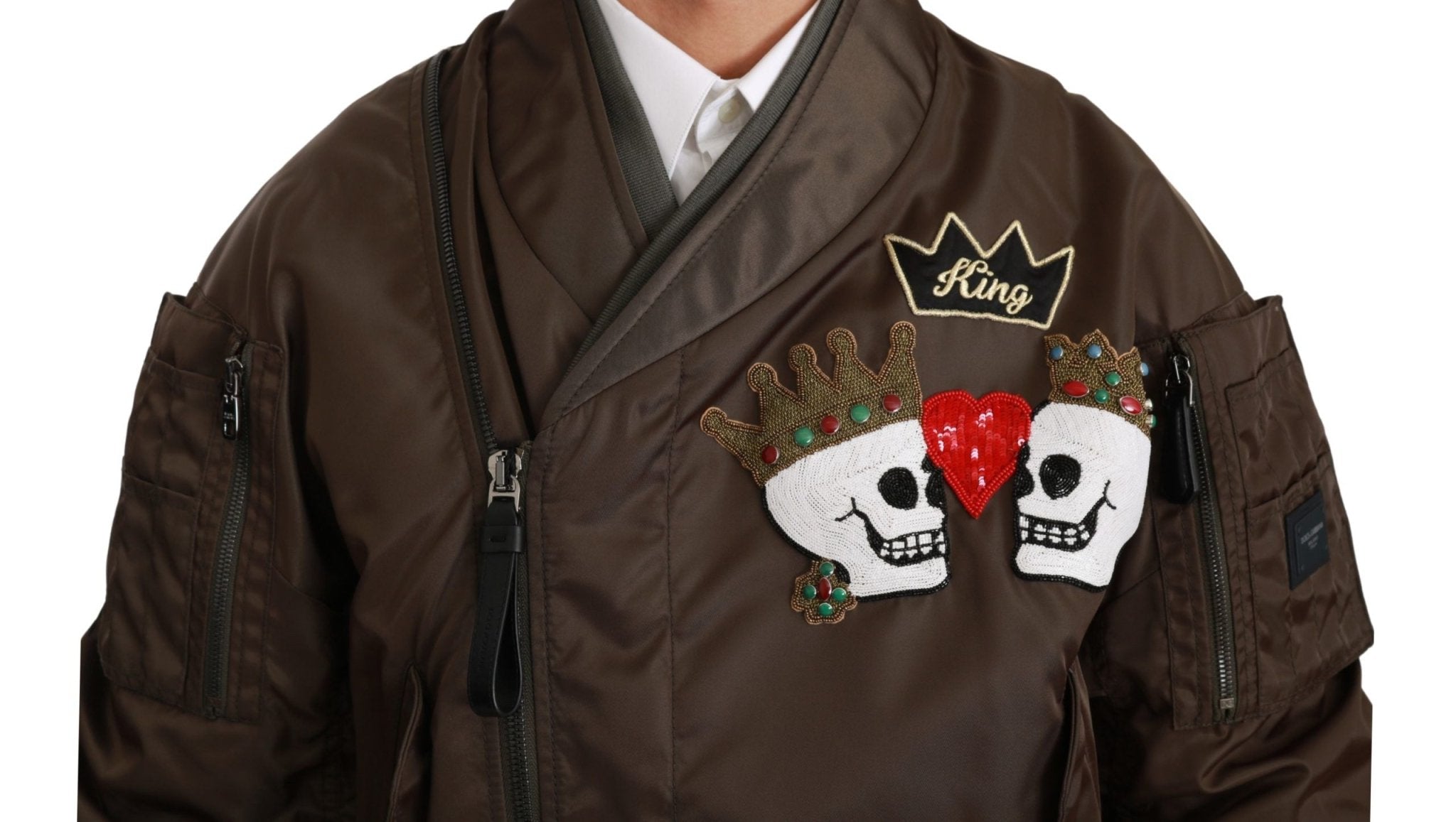 Dolce & Gabbana Brown Beaded Crown Skull Logo Jacket - Dani Dyers