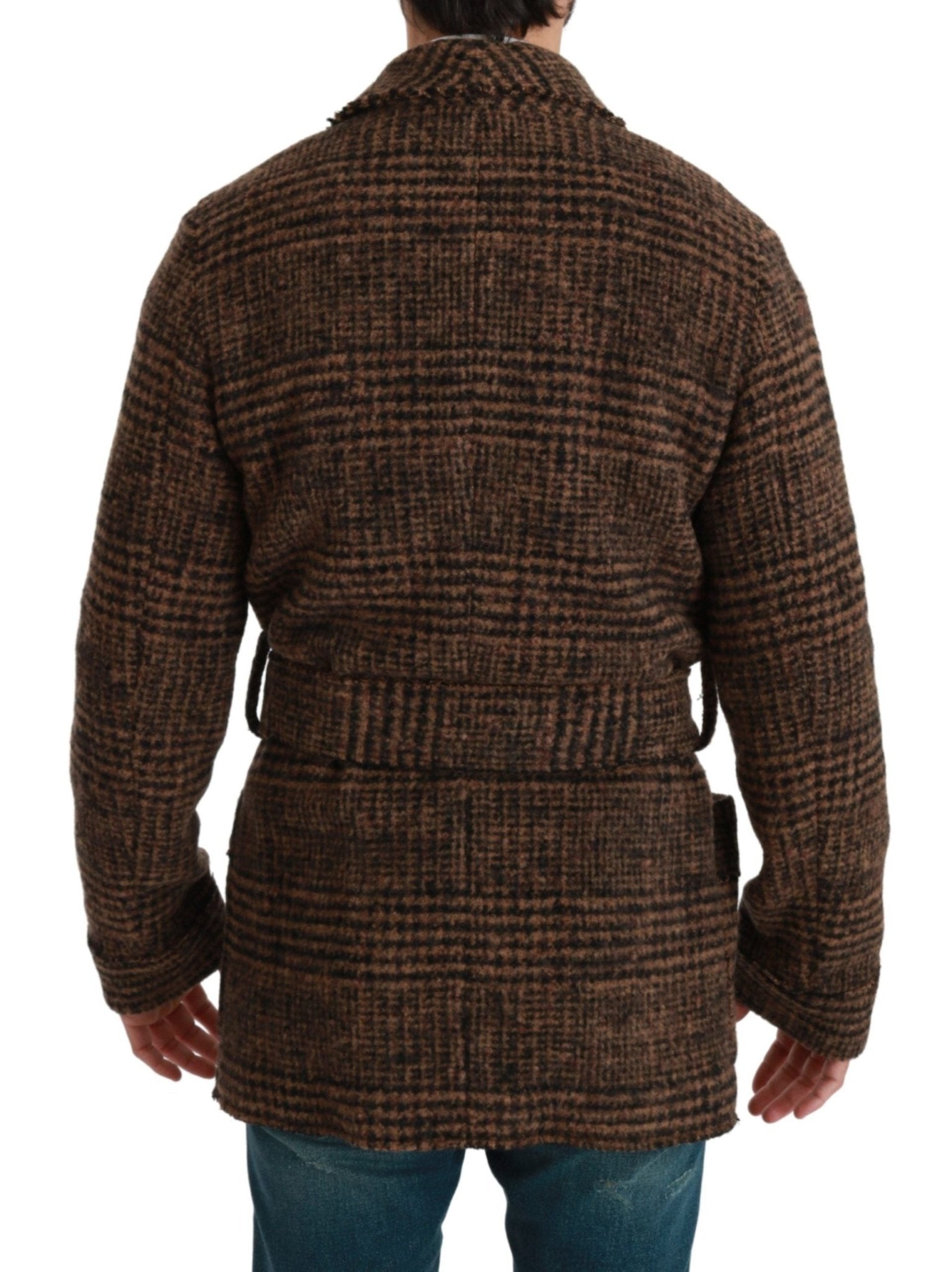 Dolce & Gabbana Brown Checkered Wool Robe Coat Wrap Jacket - Dani Dyers