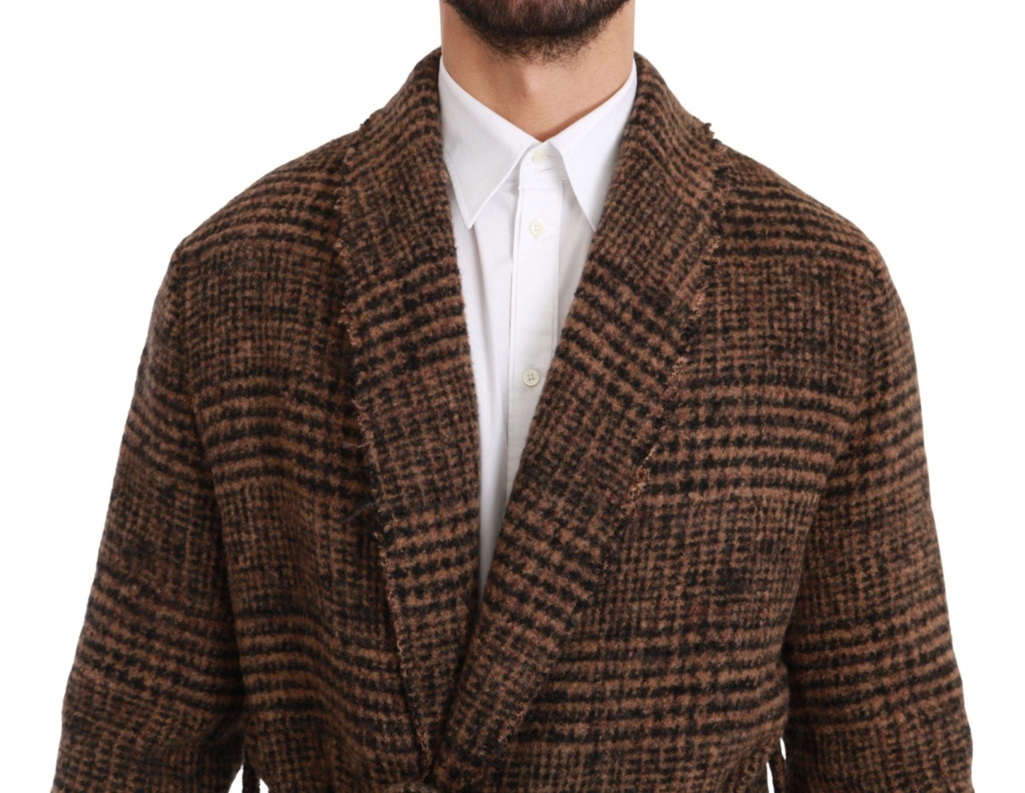 Dolce & Gabbana Brown Checkered Wool Robe Coat Wrap Jacket - Dani Dyers