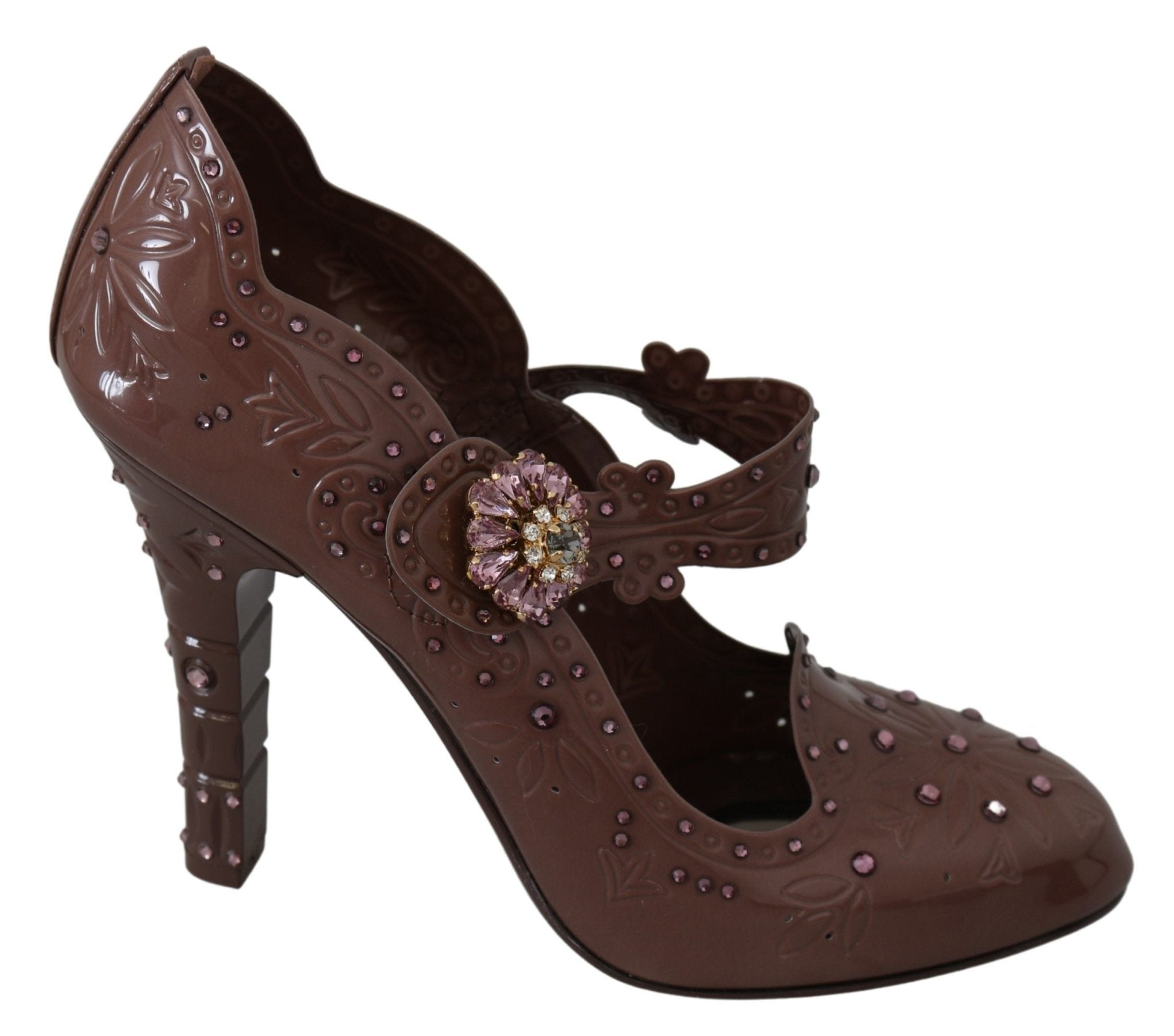 Dolce & Gabbana Brown Floral Crystal CINDERELLA Heels Shoes - Dani Dyers