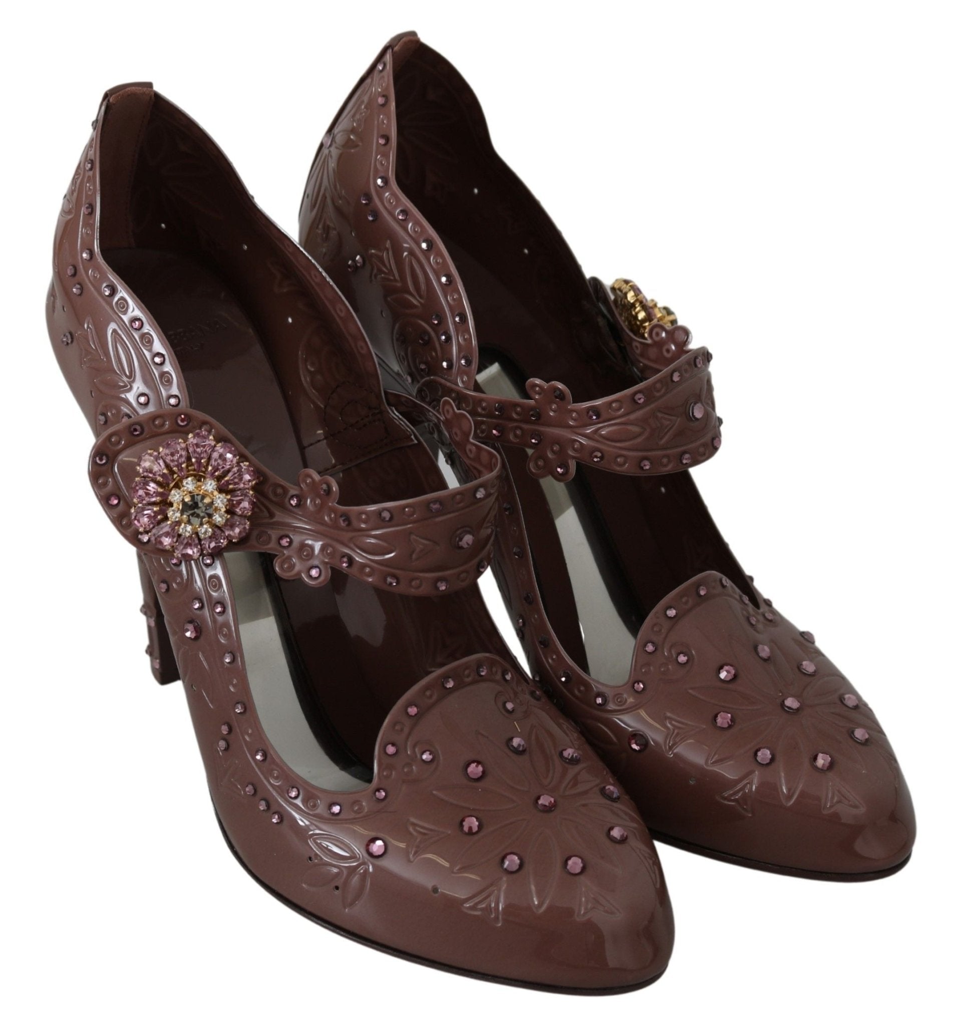 Dolce & Gabbana Brown Floral Crystal CINDERELLA Heels Shoes - Dani Dyers