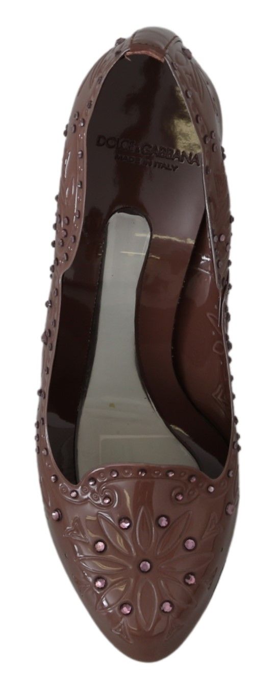 Dolce & Gabbana Brown Floral Crystal Heels CINDERELLA Shoes - Dani Dyers