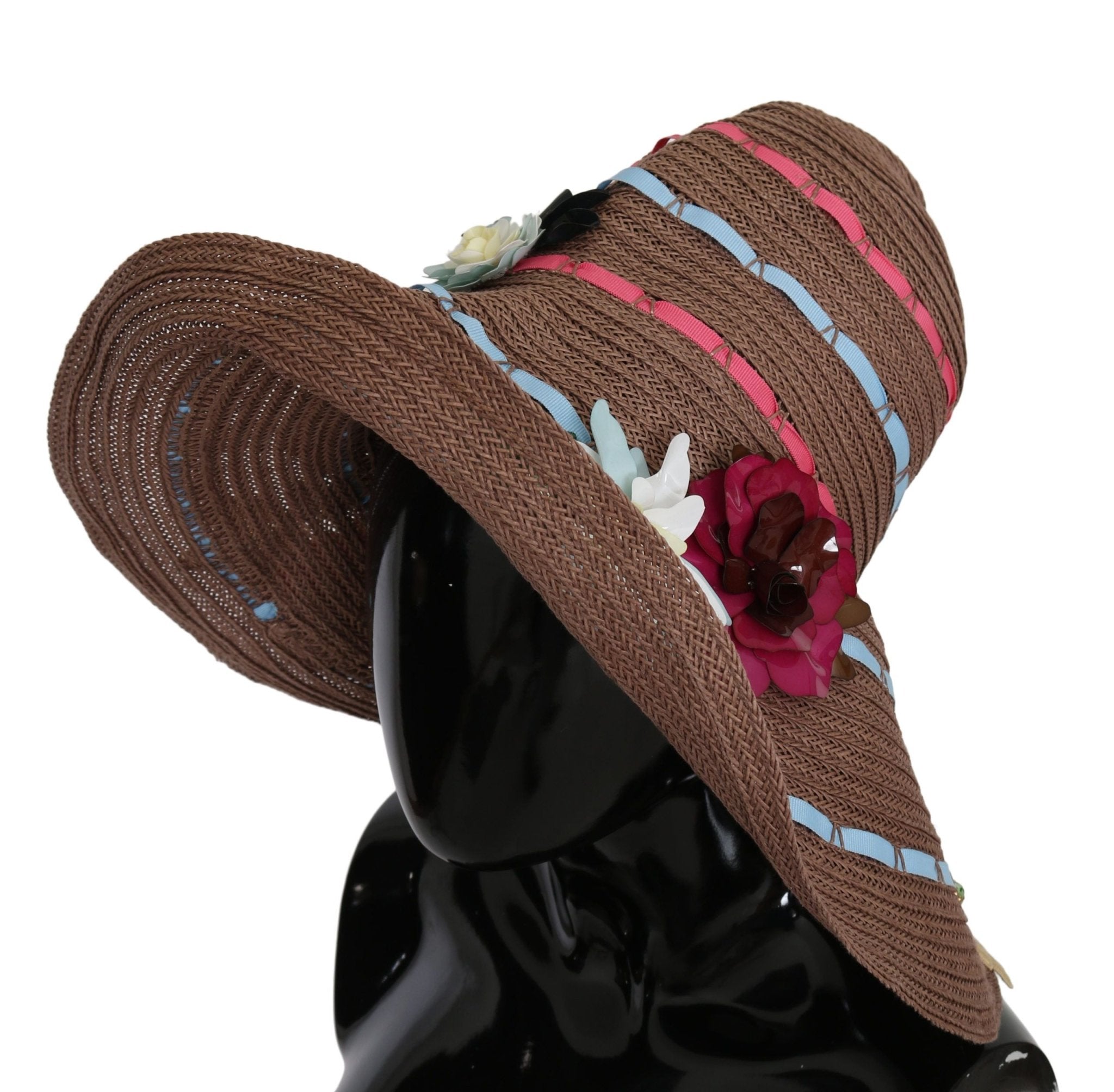 Dolce & Gabbana Brown Floral Wide Brim Straw Floppy Cap Hat - Dani Dyers