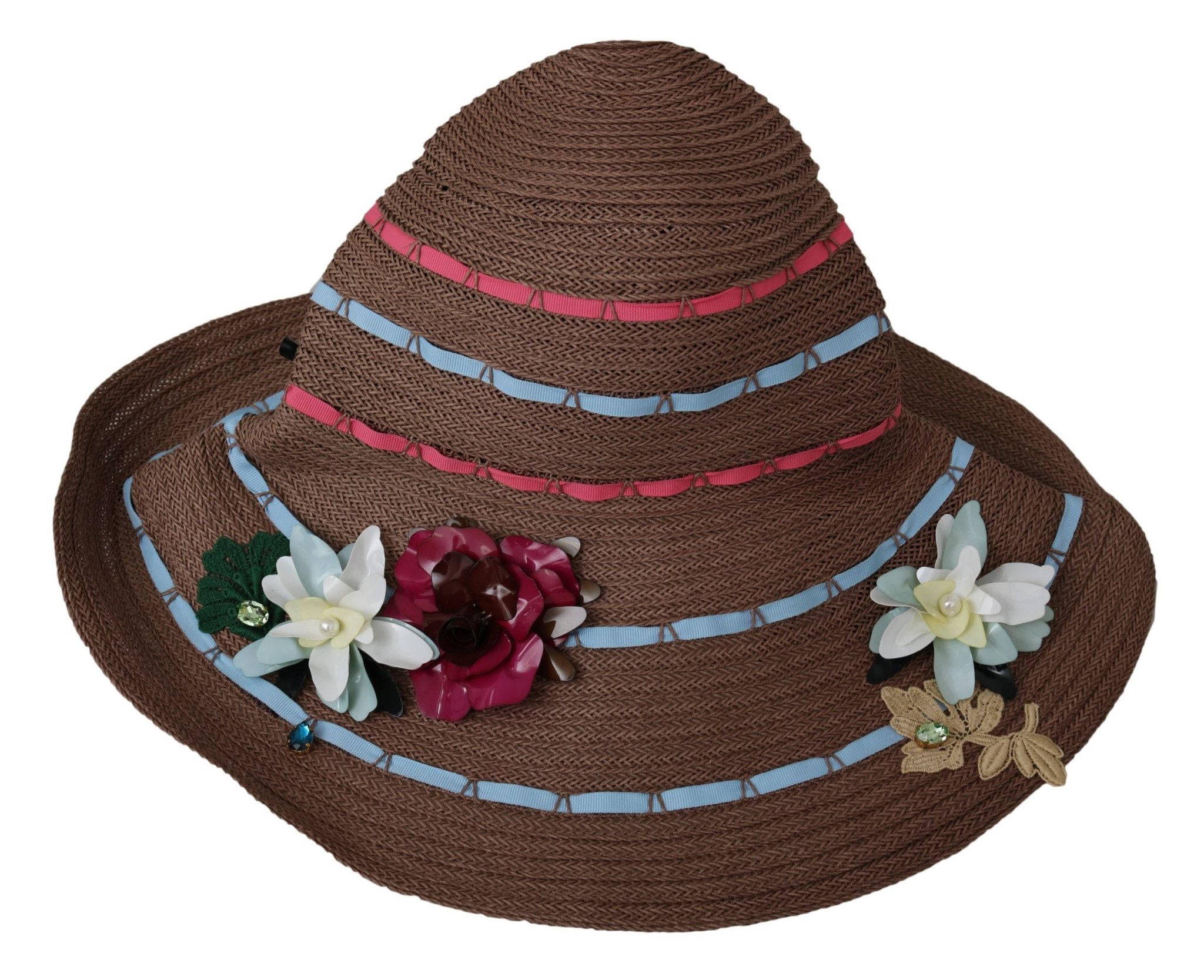 Dolce & Gabbana Brown Floral Wide Brim Straw Floppy Cap Hat - Dani Dyers