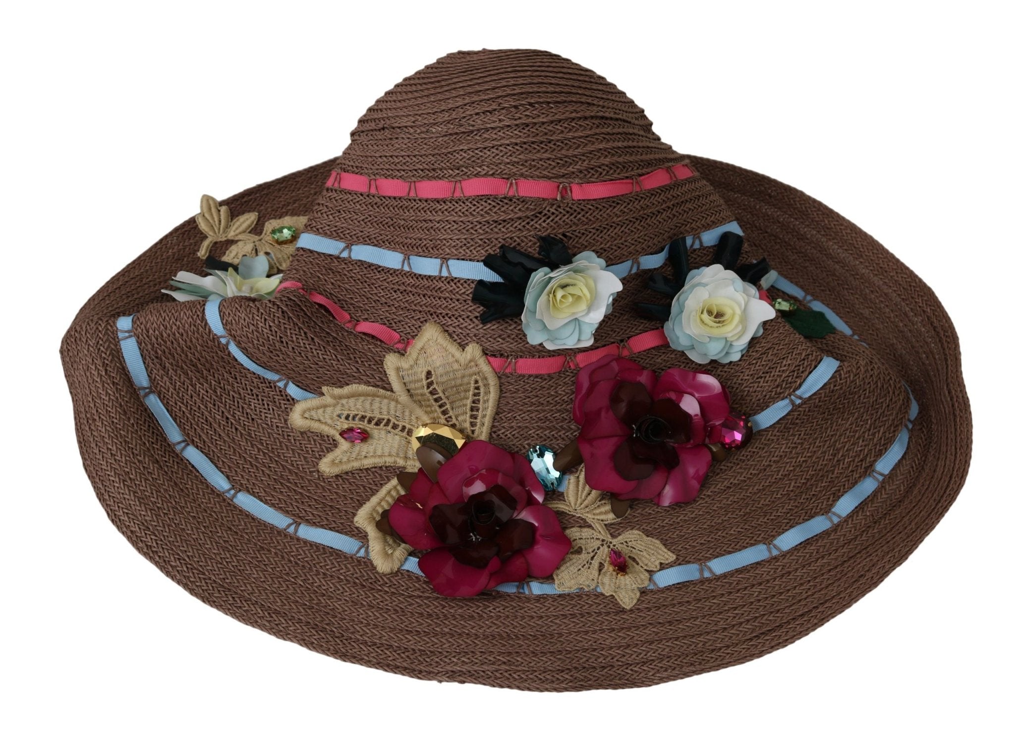 Dolce & Gabbana Brown Floral Wide Brim Straw Floppy Cap Hat - Dani Dyers