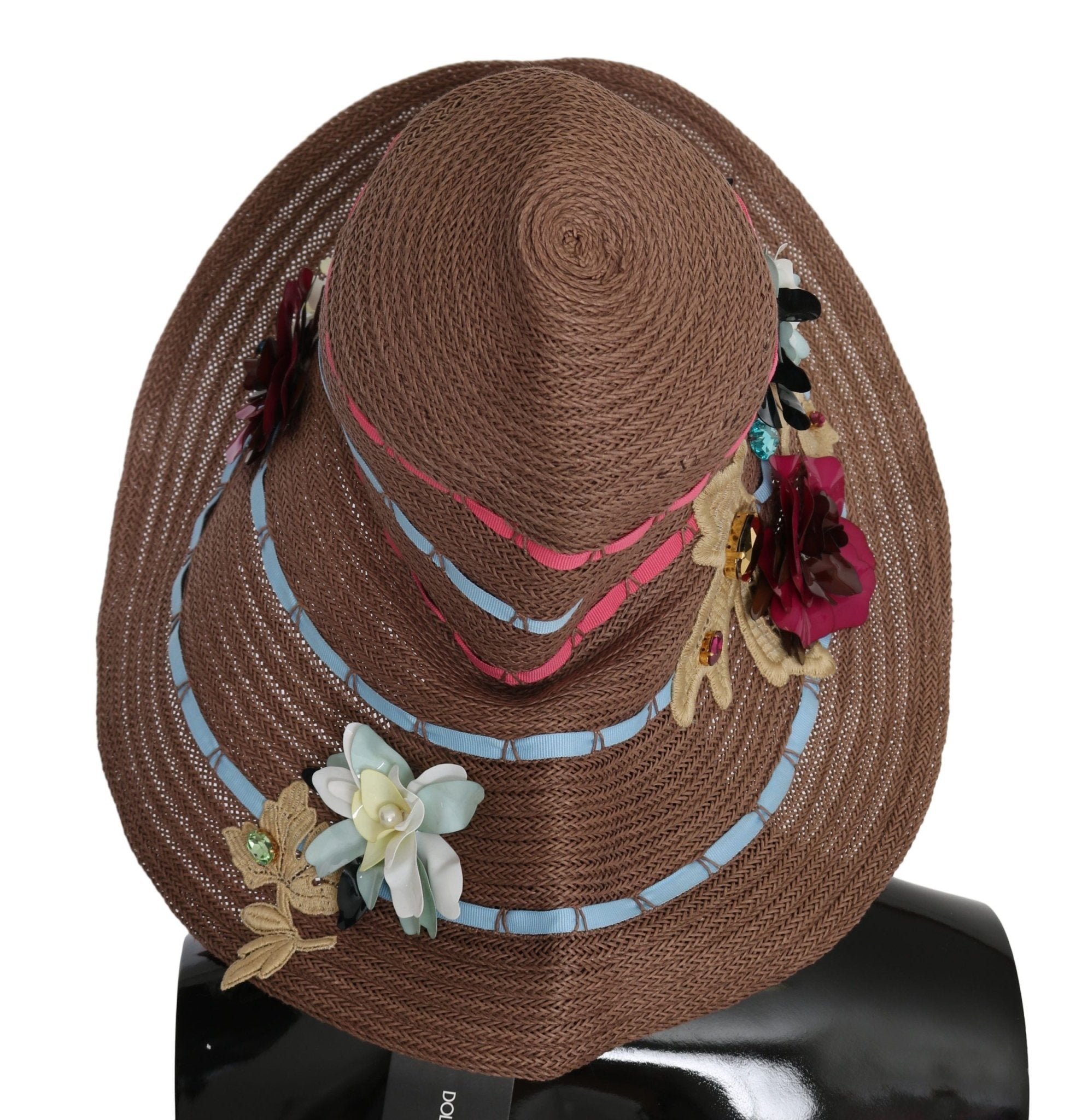 Dolce & Gabbana Brown Floral Wide Brim Straw Floppy Cap Hat - Dani Dyers