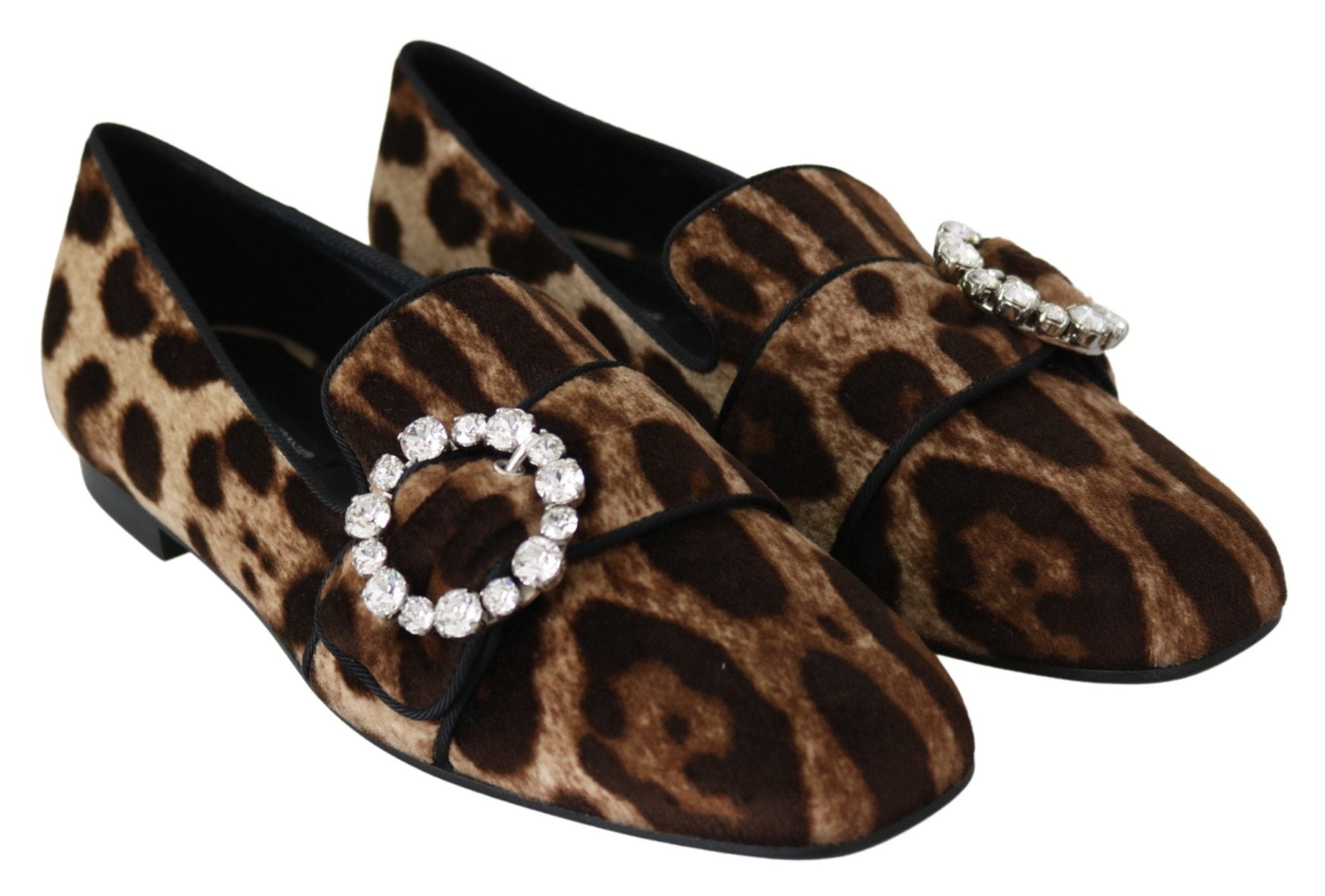 Dolce & Gabbana Brown Leopard Print Crystals Loafers Flats Shoes - Dani Dyers