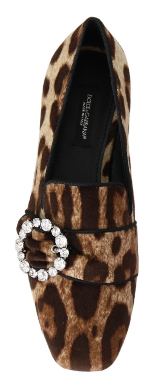 Dolce & Gabbana Brown Leopard Print Crystals Loafers Flats Shoes - Dani Dyers