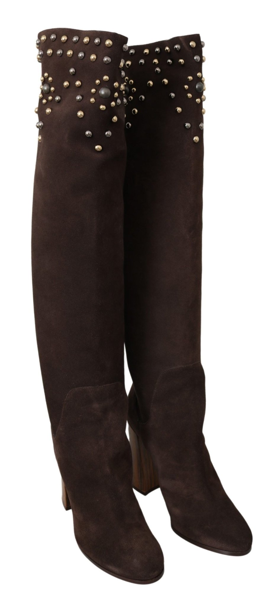Dolce & Gabbana Brown Suede Studded Knee High Shoes Boots - Dani Dyers