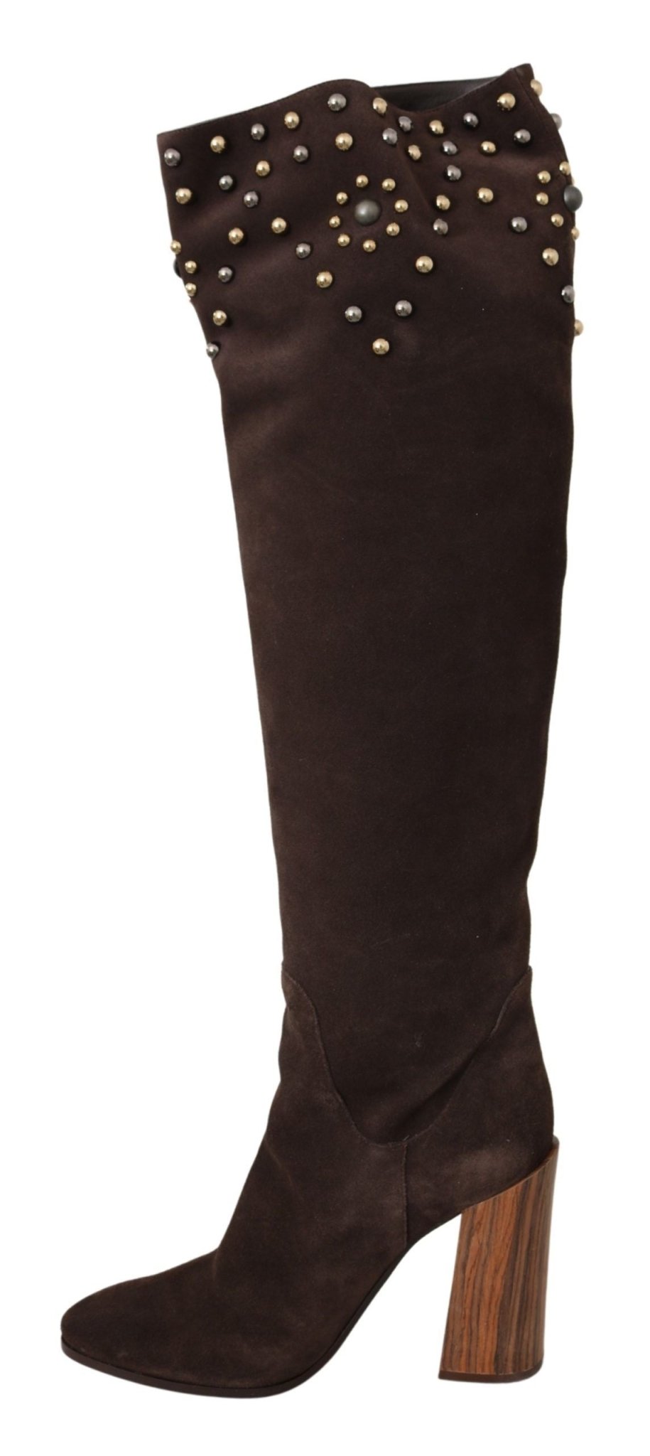 Dolce & Gabbana Brown Suede Studded Knee High Shoes Boots - Dani Dyers