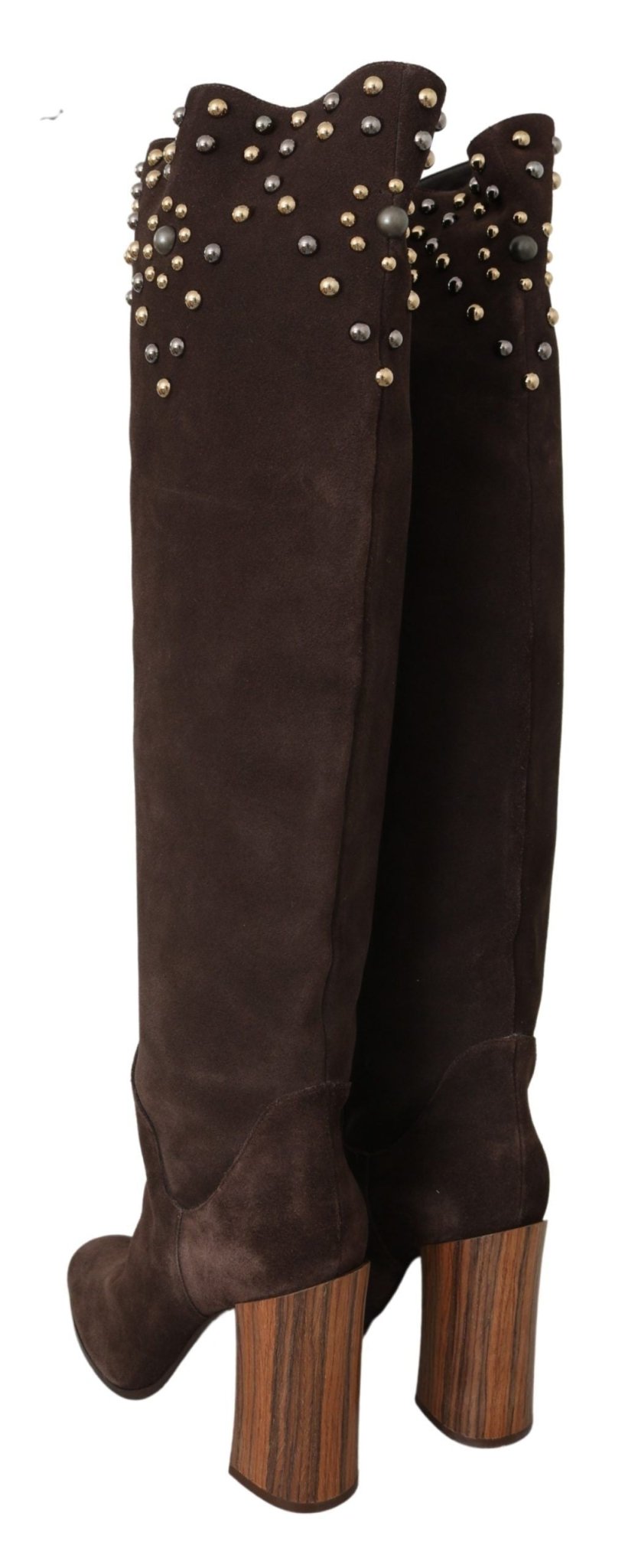 Dolce & Gabbana Brown Suede Studded Knee High Shoes Boots - Dani Dyers