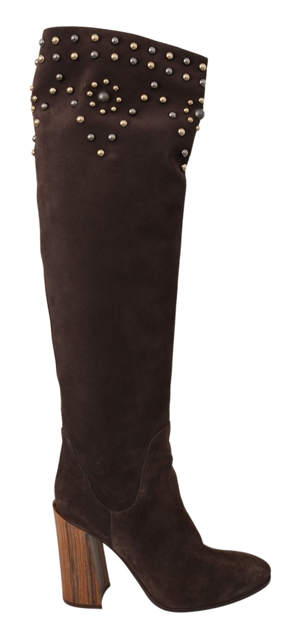 Dolce & Gabbana Brown Suede Studded Knee High Shoes Boots - Dani Dyers