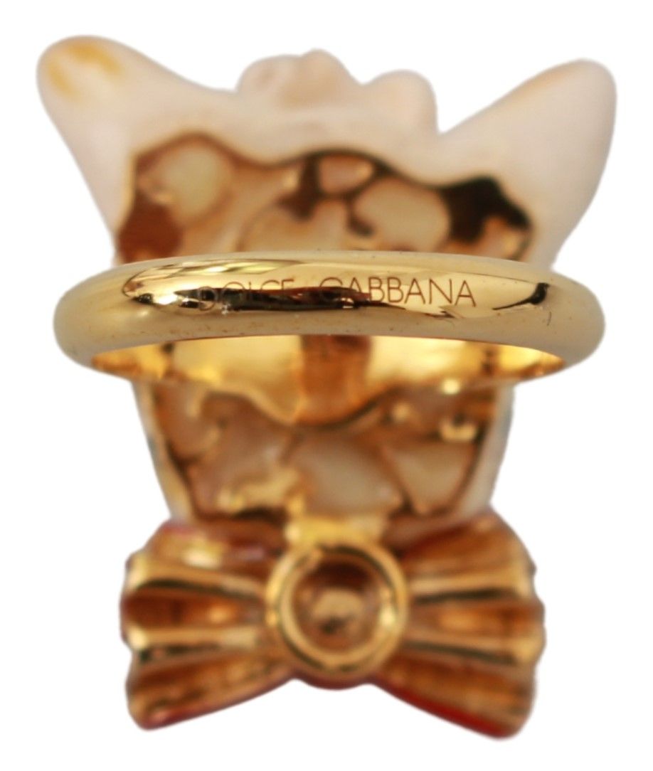 Dolce & Gabbana Gold Brass Resin Beige Dog Pet Branded Accessory Ring - Dani Dyers