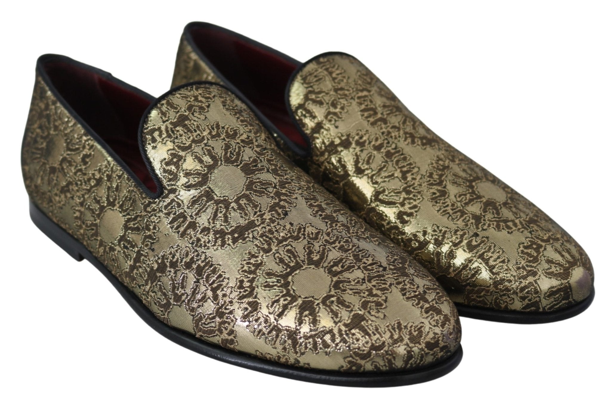 Dolce & Gabbana Gold Jacquard Flats Mens Loafers Shoes - Dani Dyers