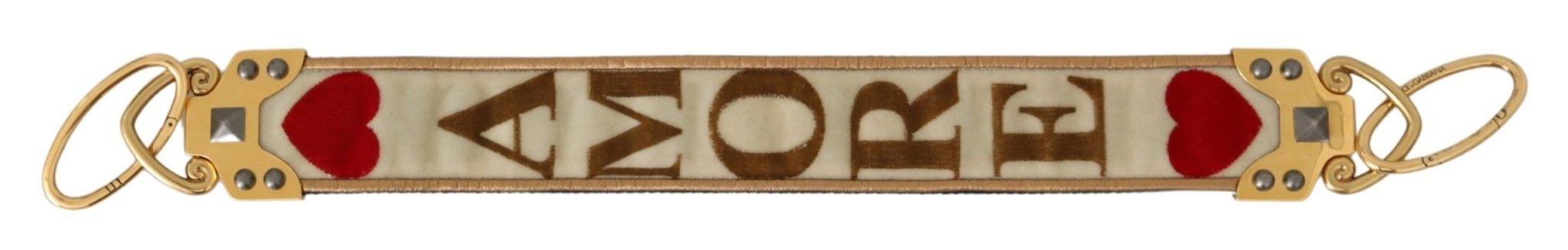 Dolce & Gabbana Gold White Textile Leather AMORE Shoulder Strap - Dani Dyers