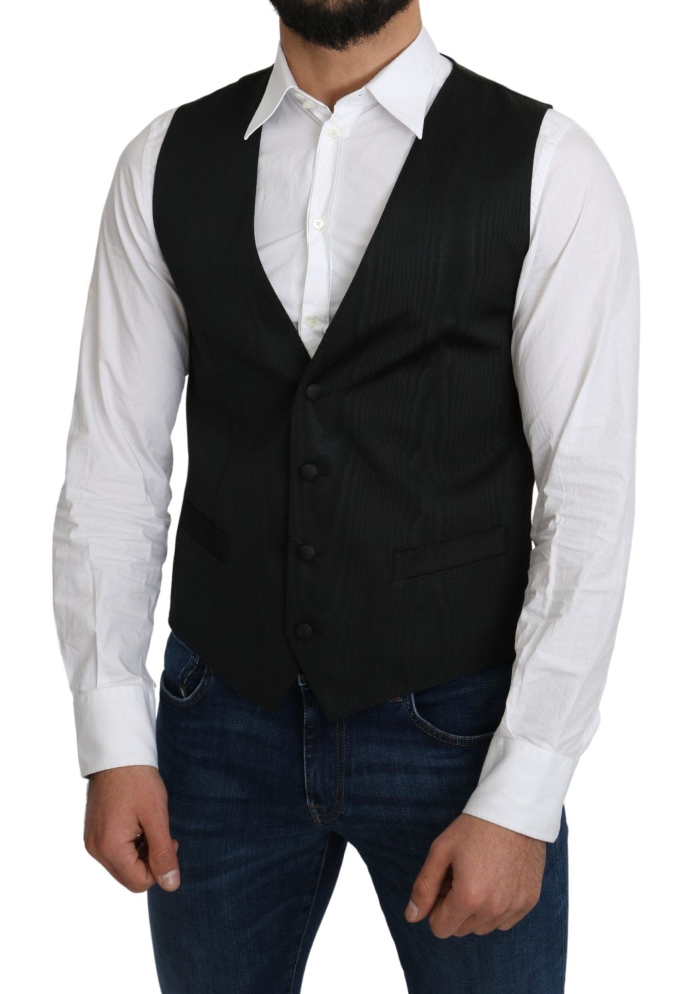 Dolce & Gabbana Gray 100% Silk Formal Coat Vest - Dani Dyers