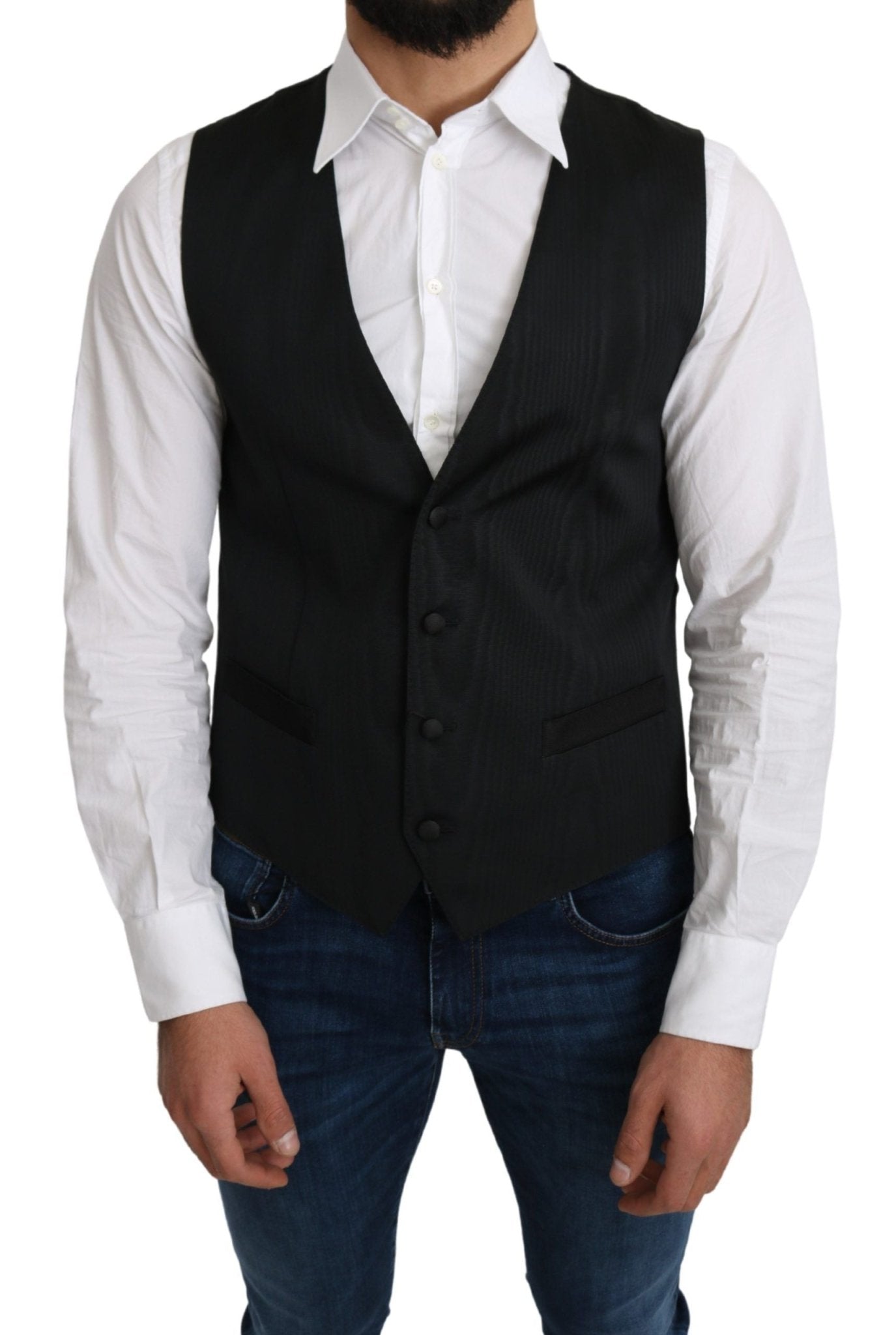 Dolce & Gabbana Gray 100% Silk Formal Coat Vest - Dani Dyers